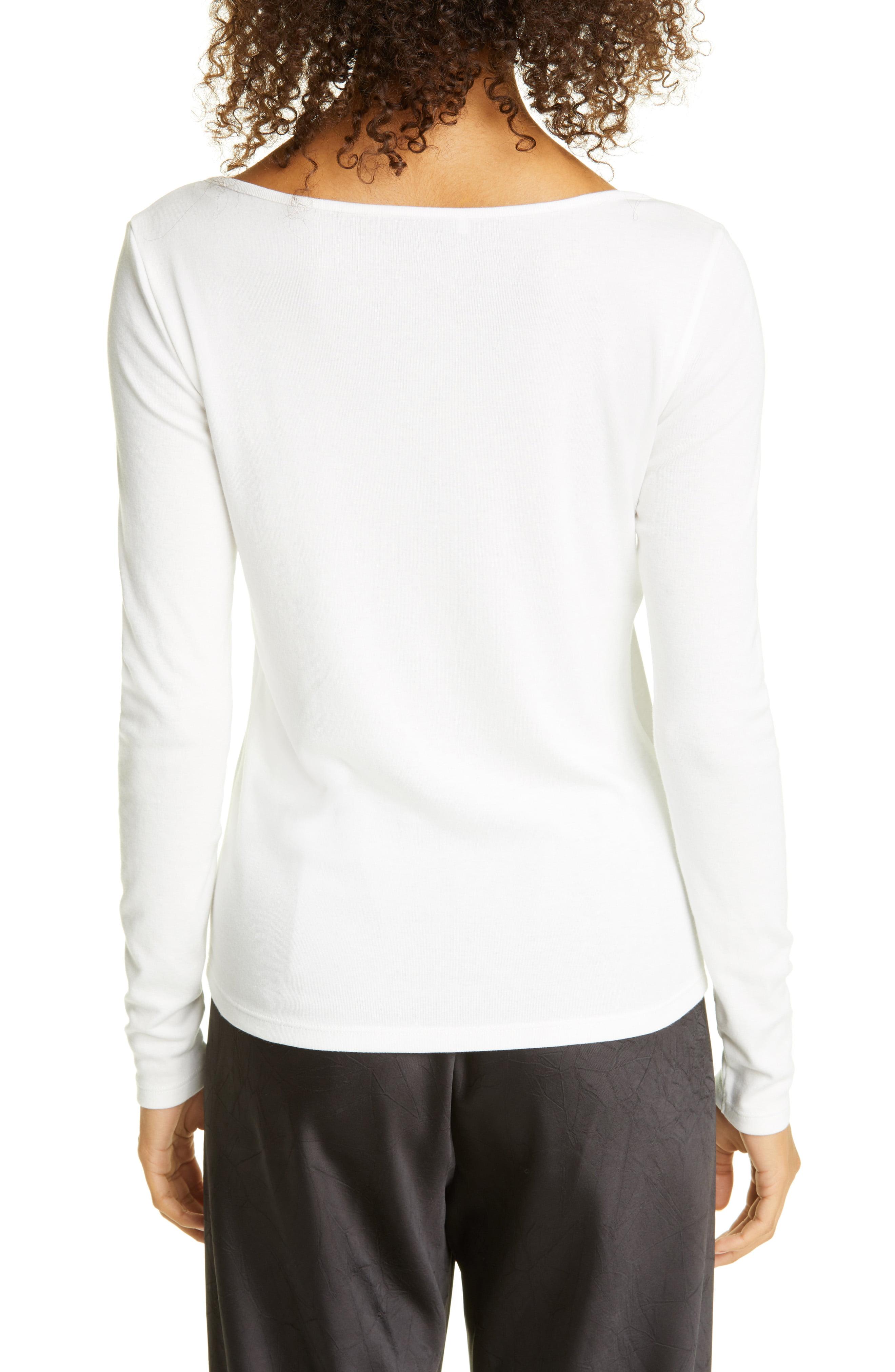 Vince Cotton Square Neck Long Sleeve Top in White - Lyst