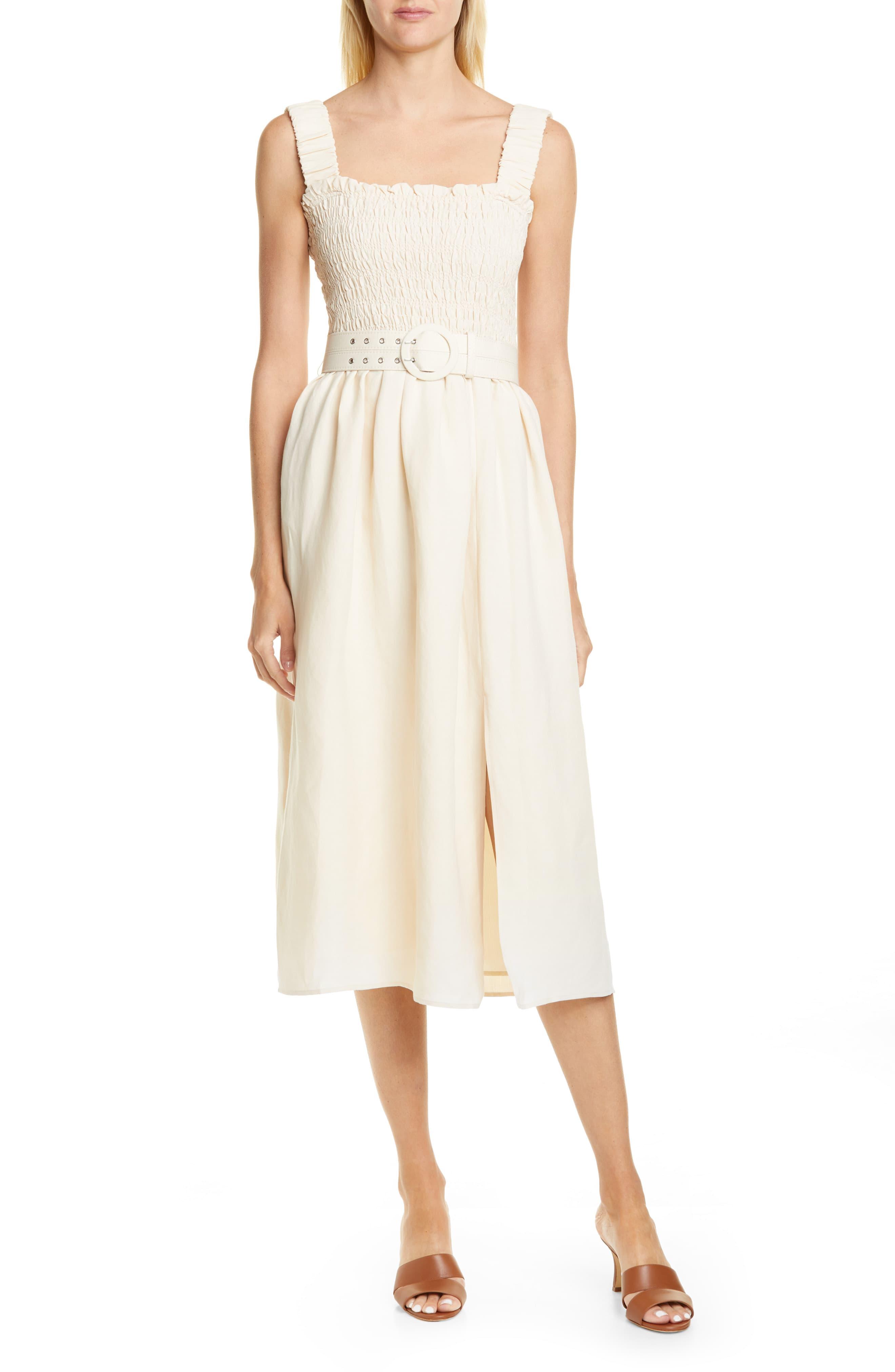 Nicholas Smocked Silk & Linen Apron Midi Dress Lyst