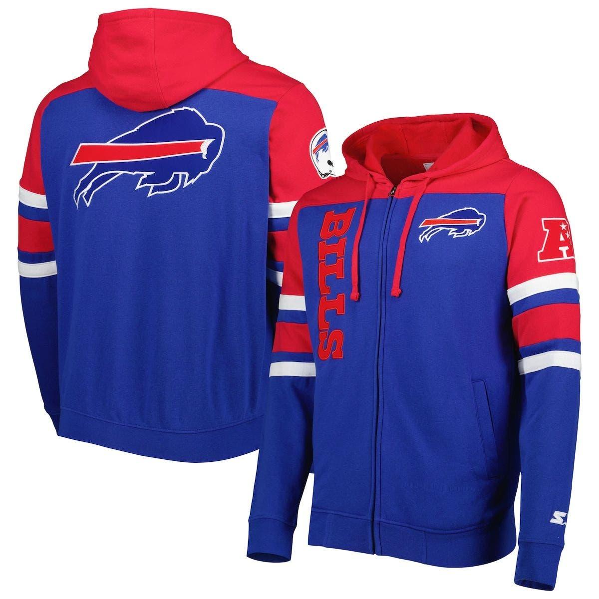 Men's Starter Royal/Red Buffalo Bills Playoffs Color Block Full-Zip Hoodie