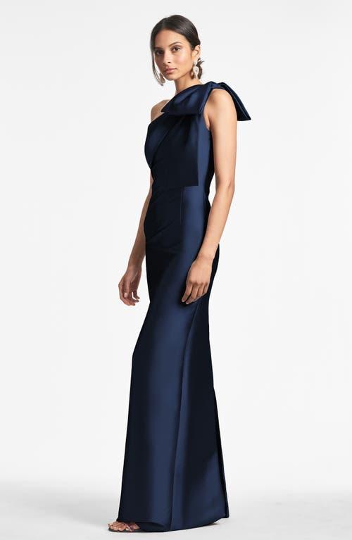 Sachin Babi Bonnie One-Shoulder Mikado Sheath Gown in Blue