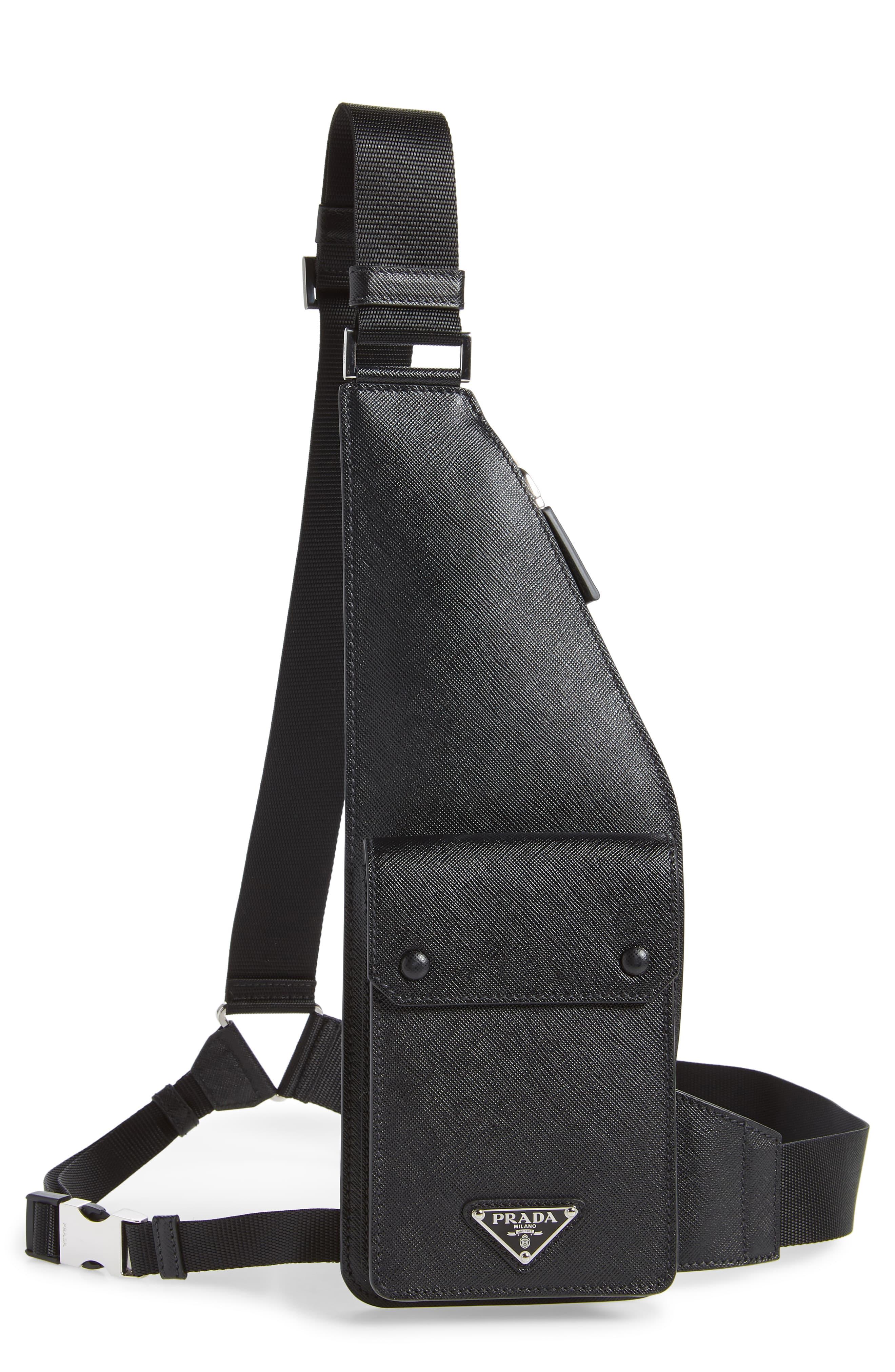 Prada Travel Saffiano Leather Crossbody Bag in Black for Men