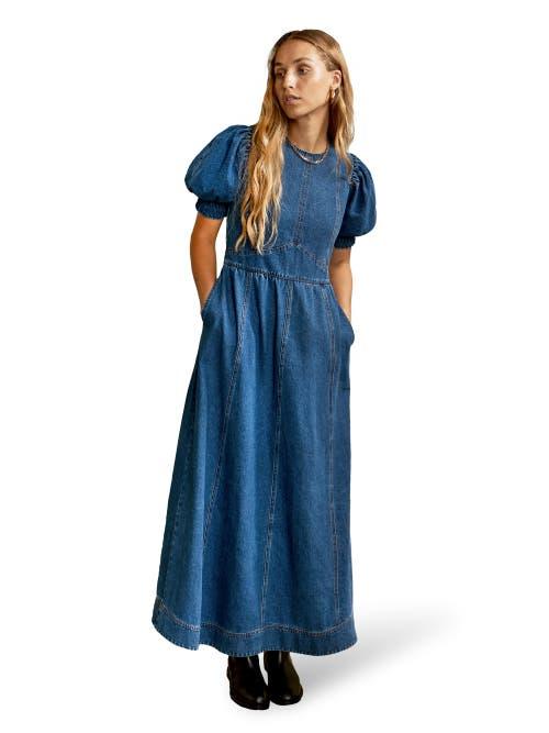 ro&zo denim dress Puff-Sleeve Denim Midaxi Dress  Ro&Zo