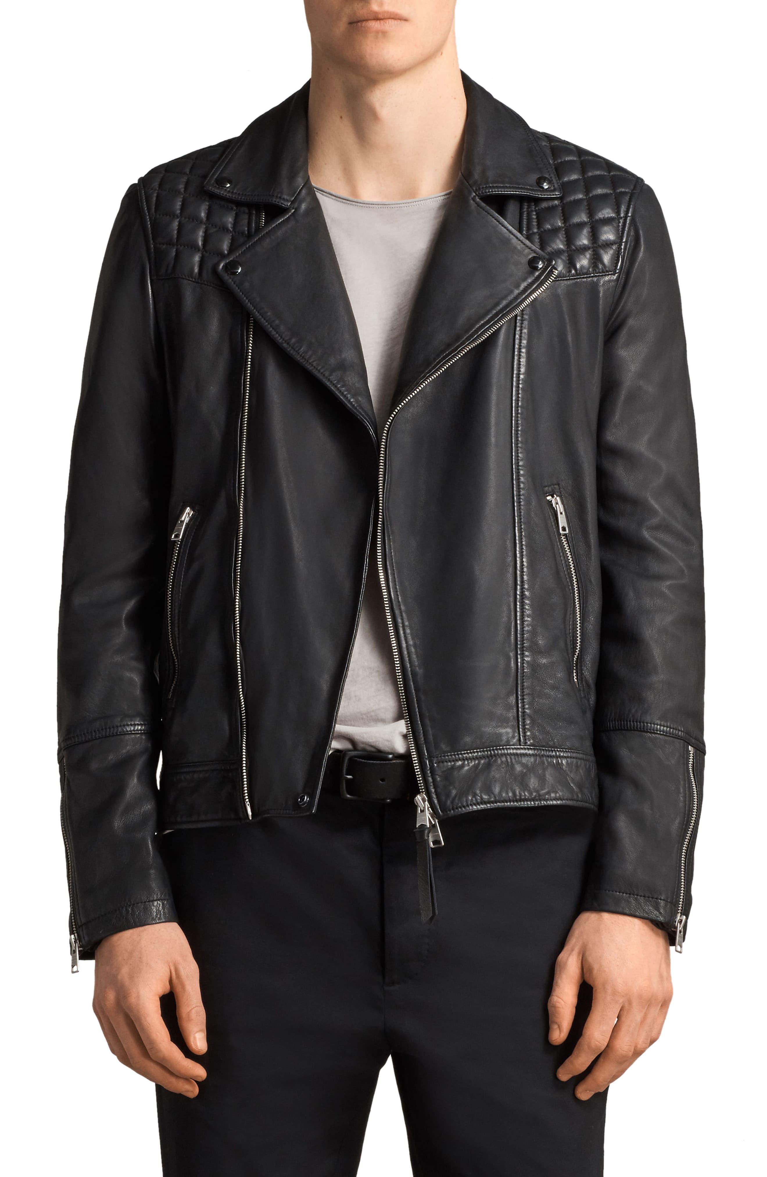 AllSaints Taro Quilted Leather Biker Jacket in Black for Men - Lyst
