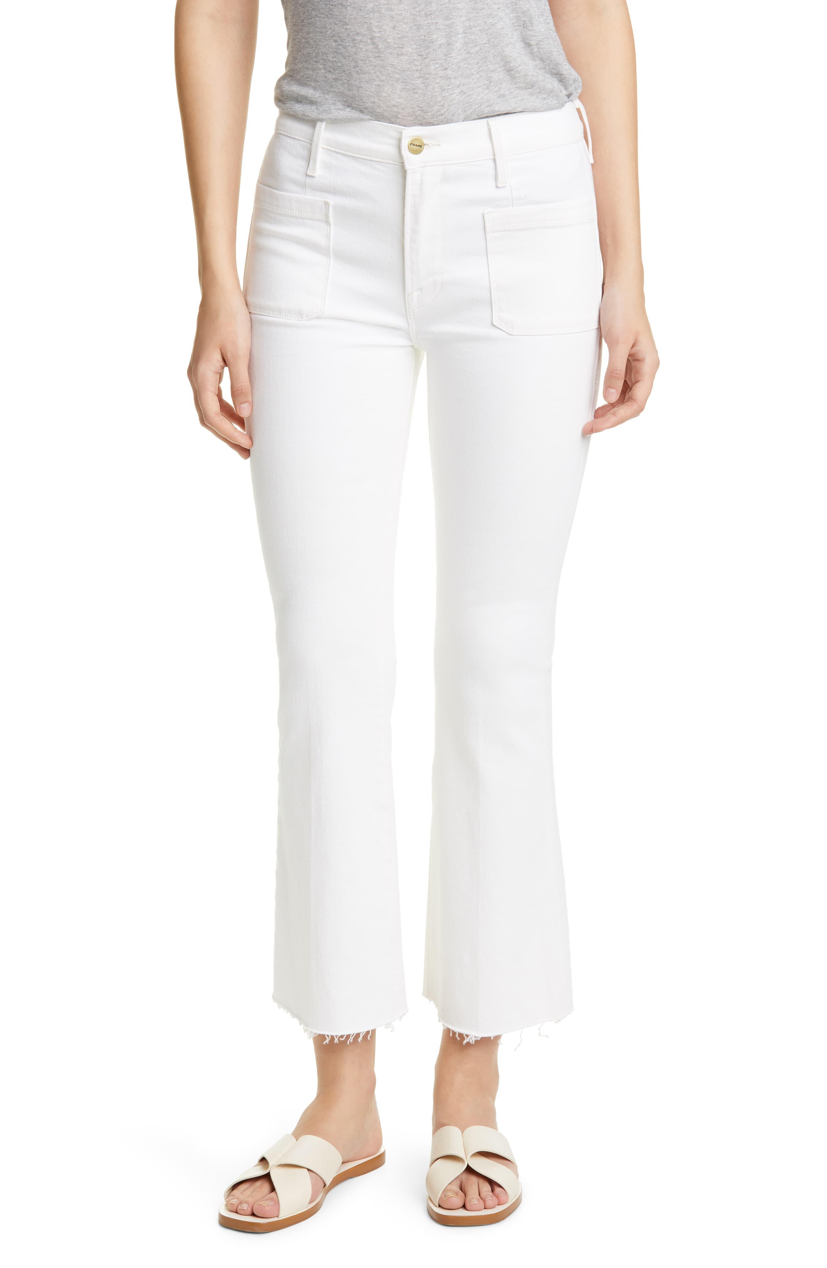 FRAME Denim Le Bardot Patch Pocket Crop Flare Jeans in White - Lyst