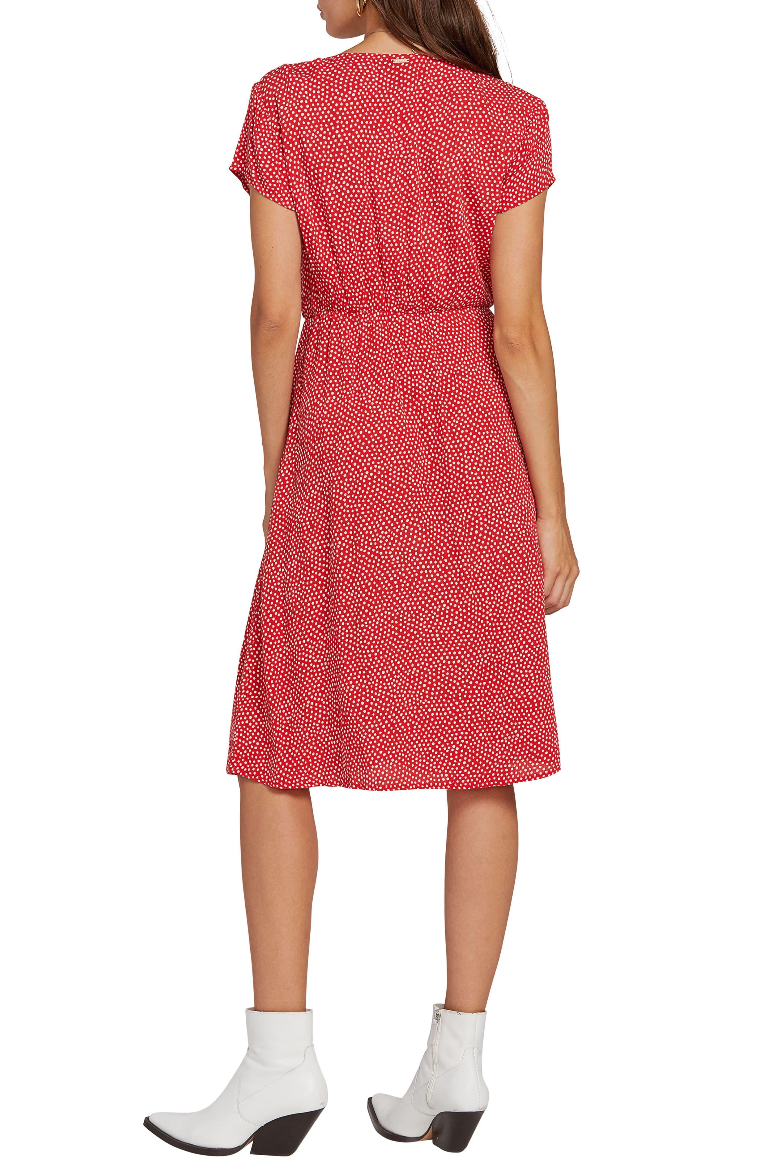 red tie neck dress