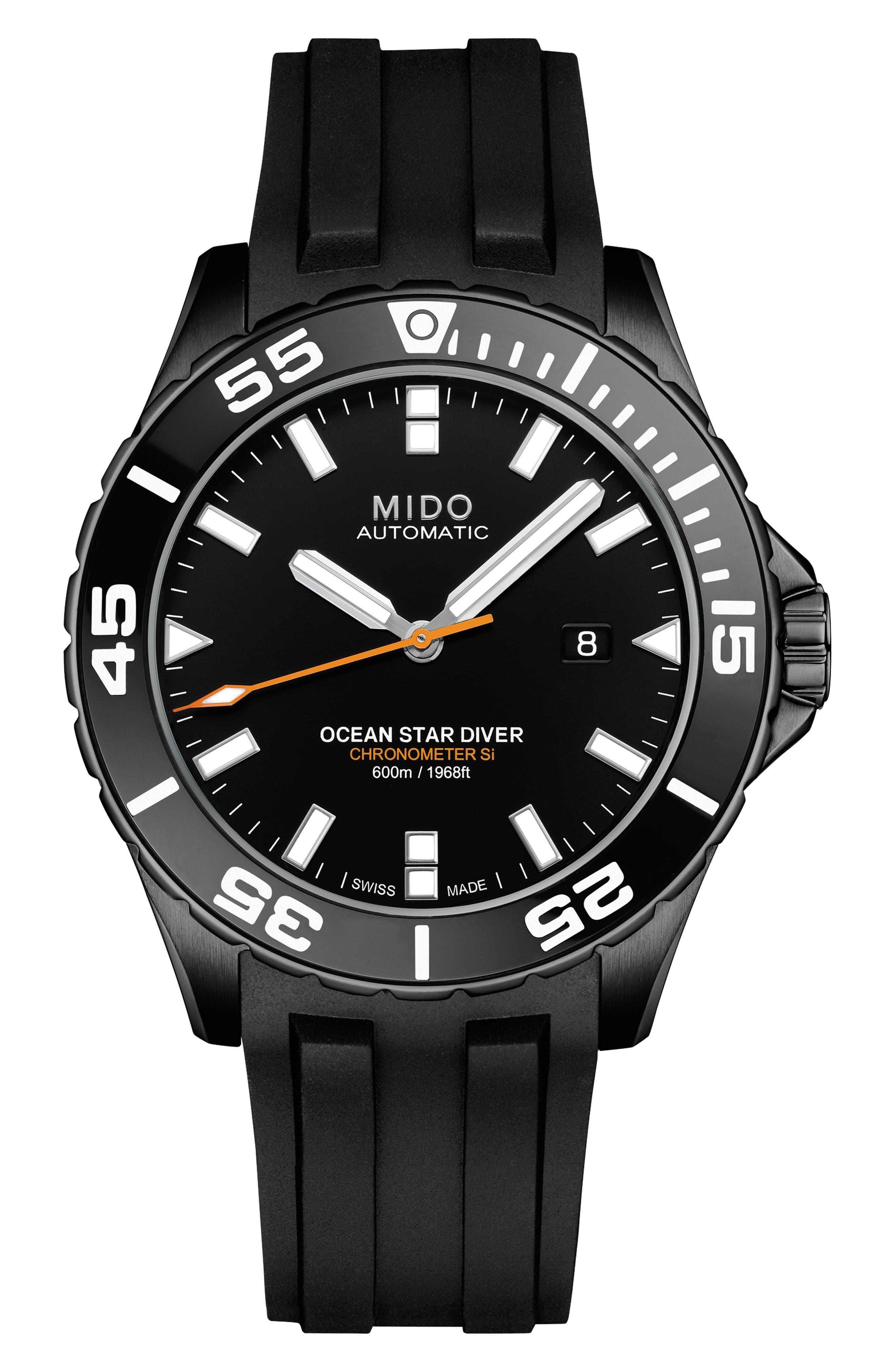 MIDO Ocean Star Diver 600 Automatic Rubber Strap Watch in Black for Men Lyst