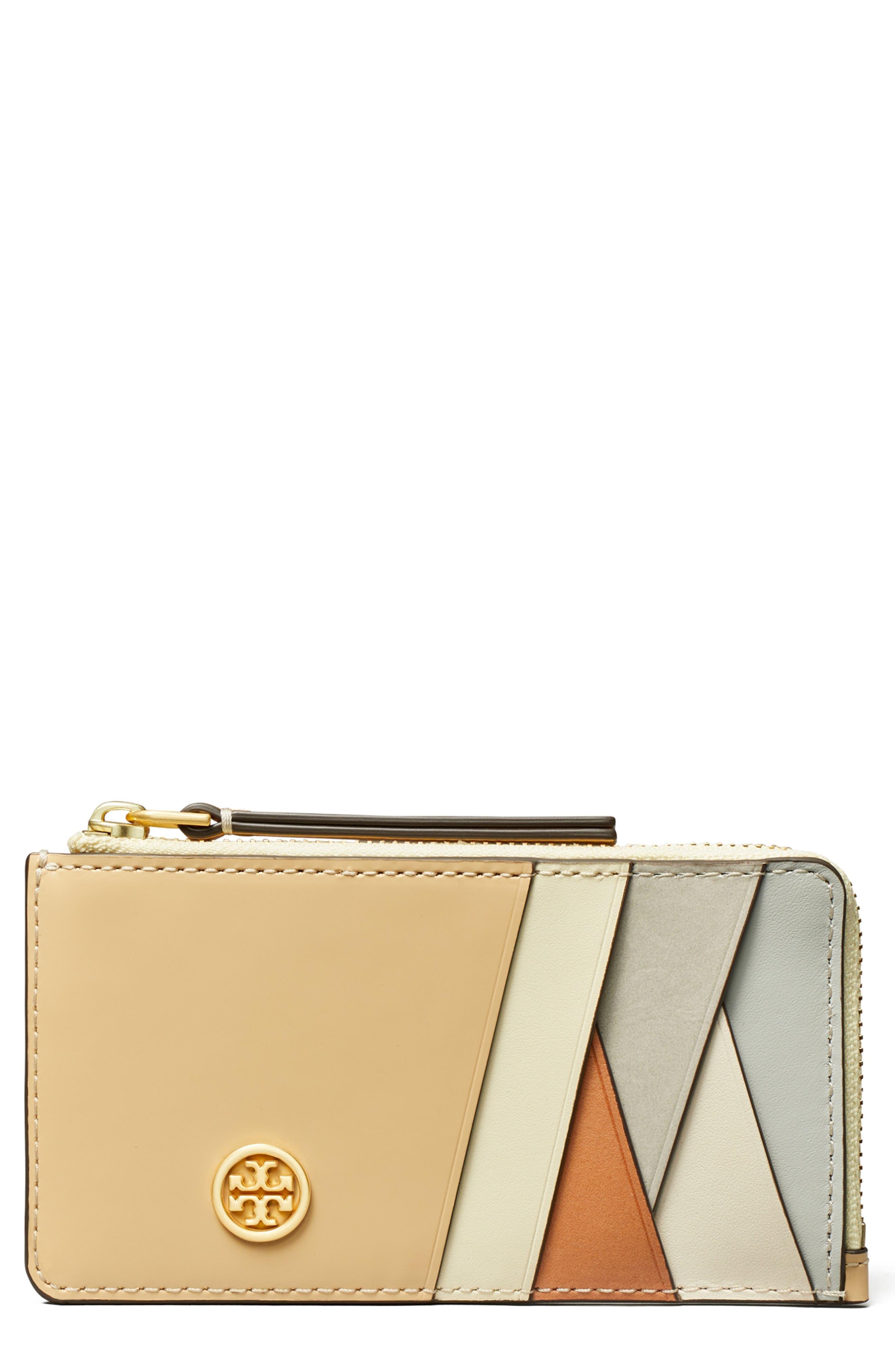 Tory Burch Robinson Patchwork Leather Top Zip Card Case in Natural Lyst
