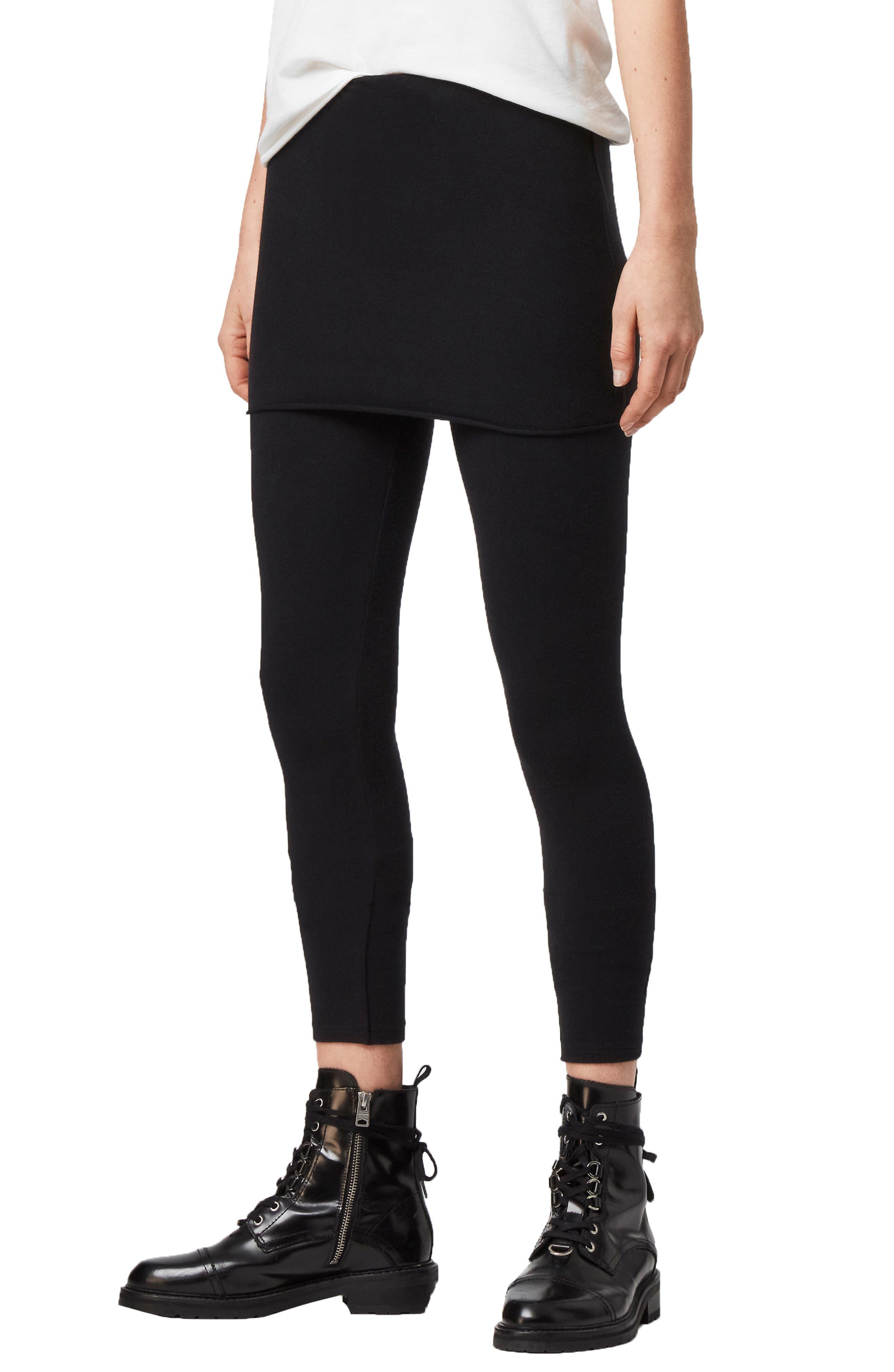AllSaints Raffi Skirted leggings in Black | Lyst