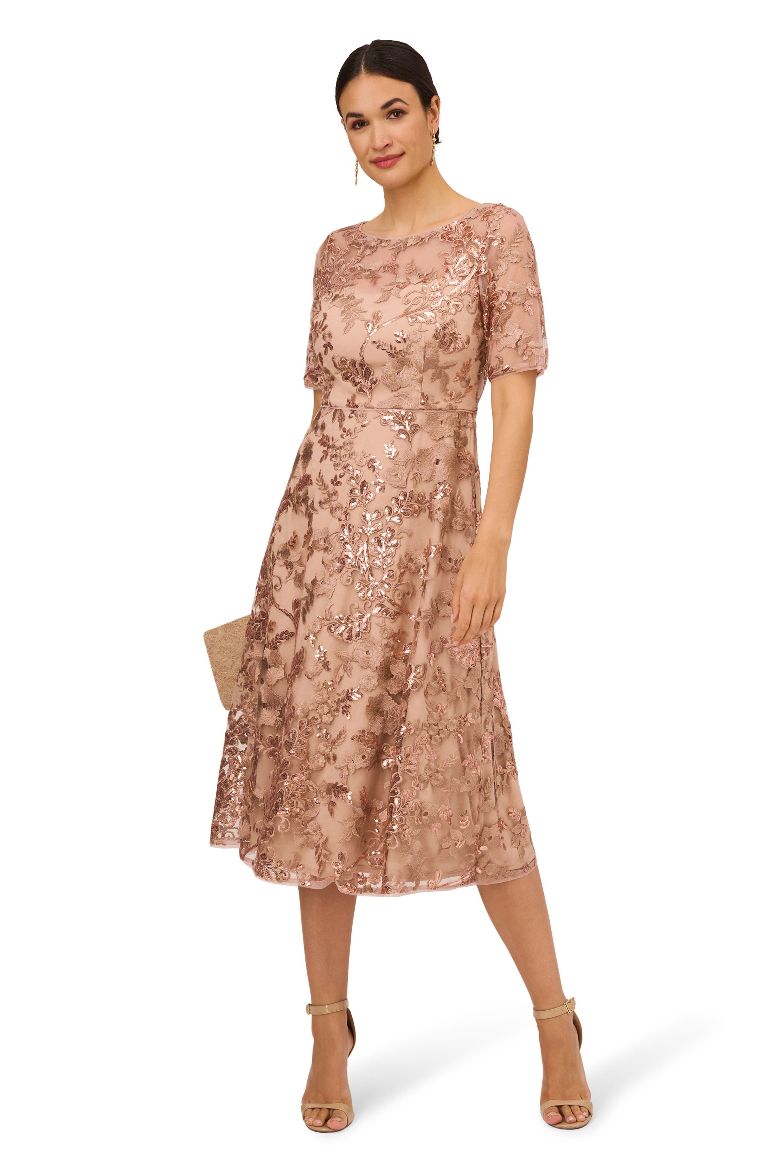 Adrianna Papell Sequin Embroidery Dress in Natural Lyst