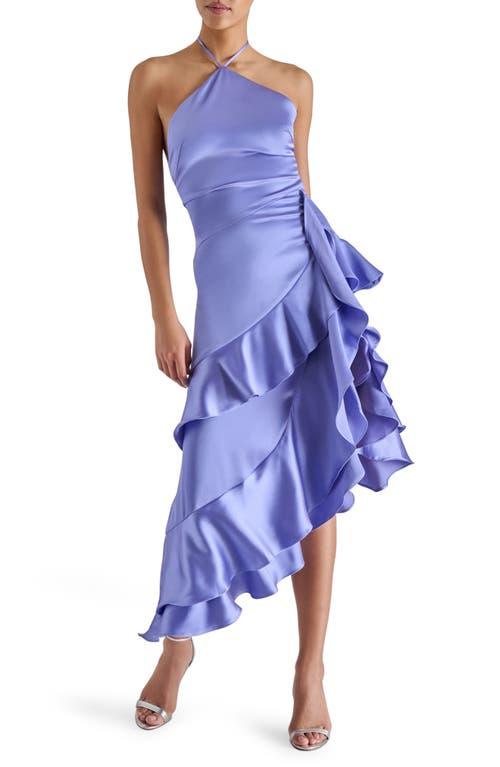 Steve Madden Caspia Ruffle Satin Halter Dress in Blue | Lyst