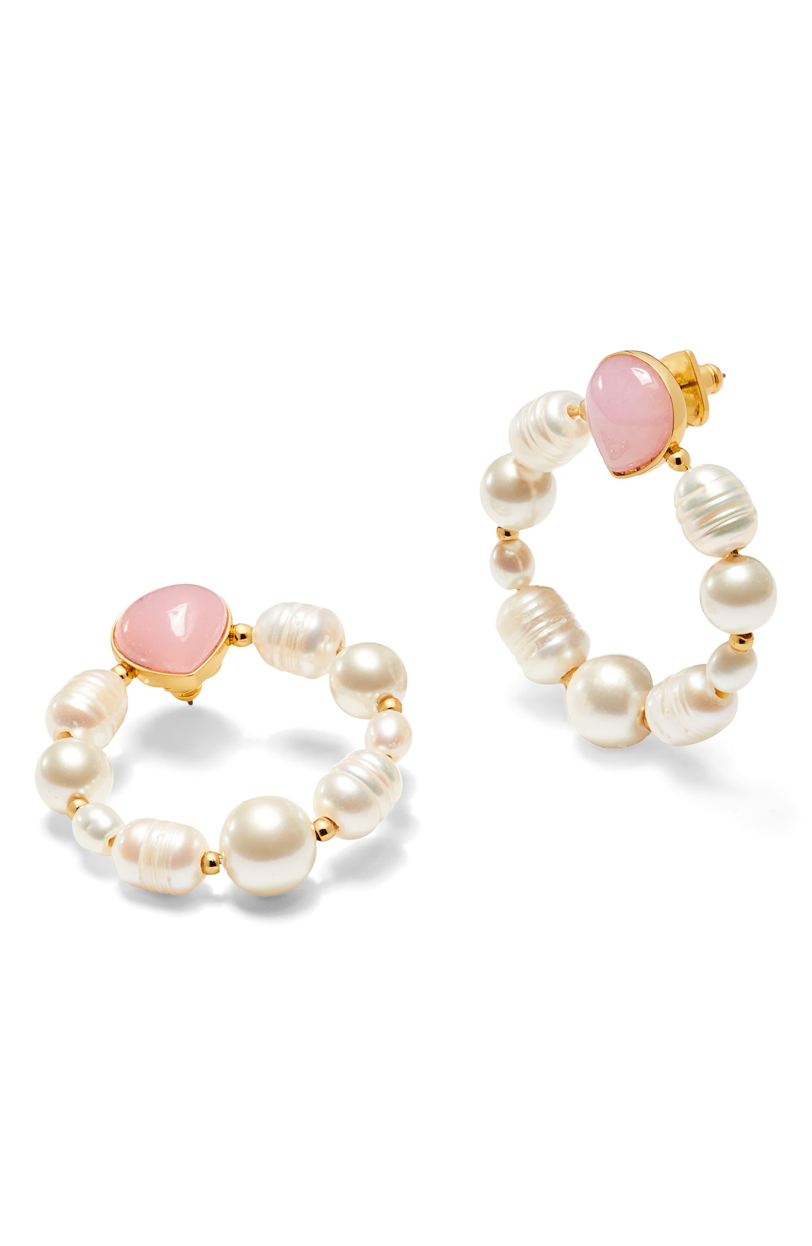 Kate Spade Freshwater Pearl & Jade Hoop Earrings in Pink Lyst