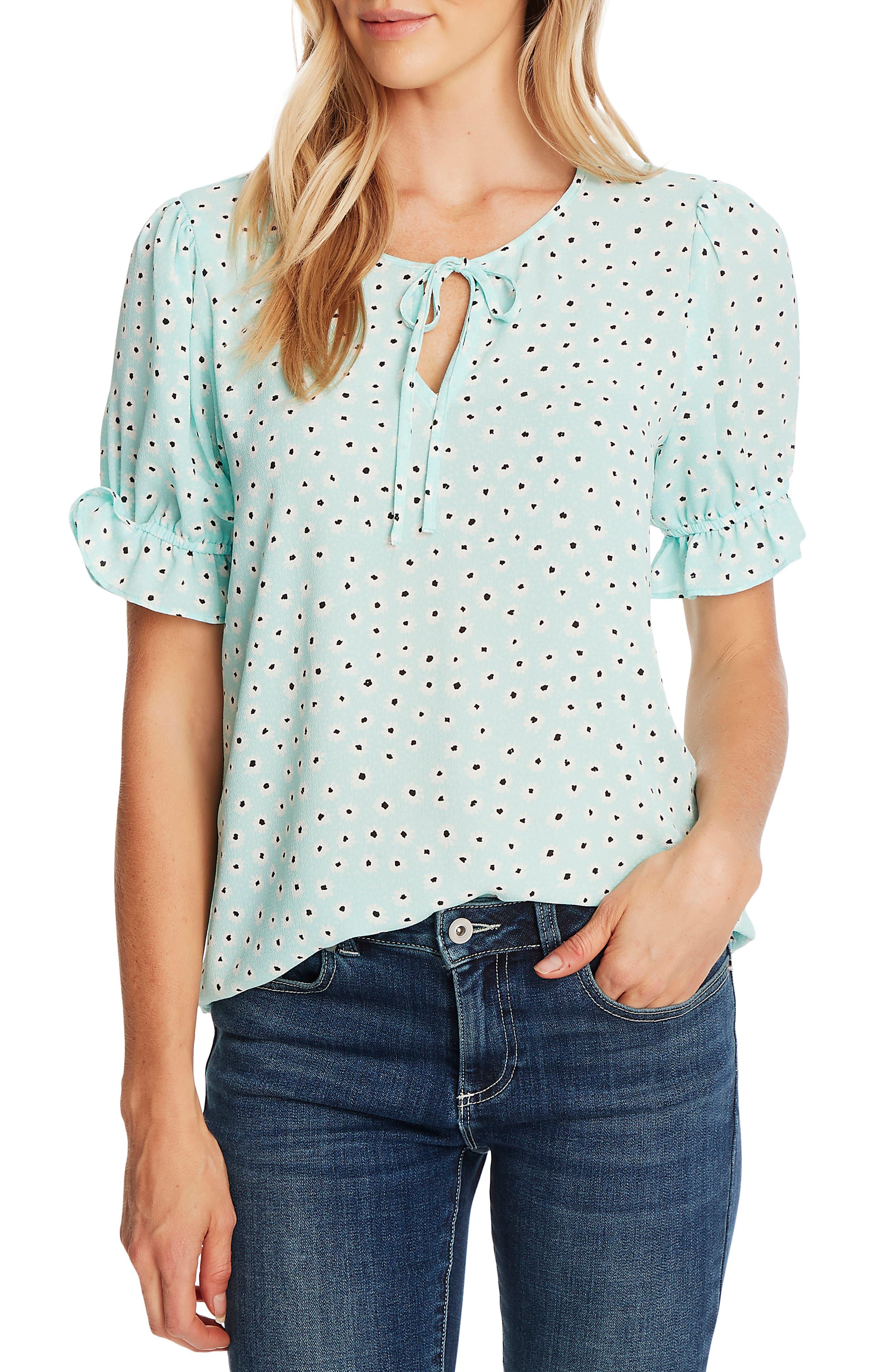 Cece Daisy Melody Puff Sleeve Blouse in Blue - Lyst