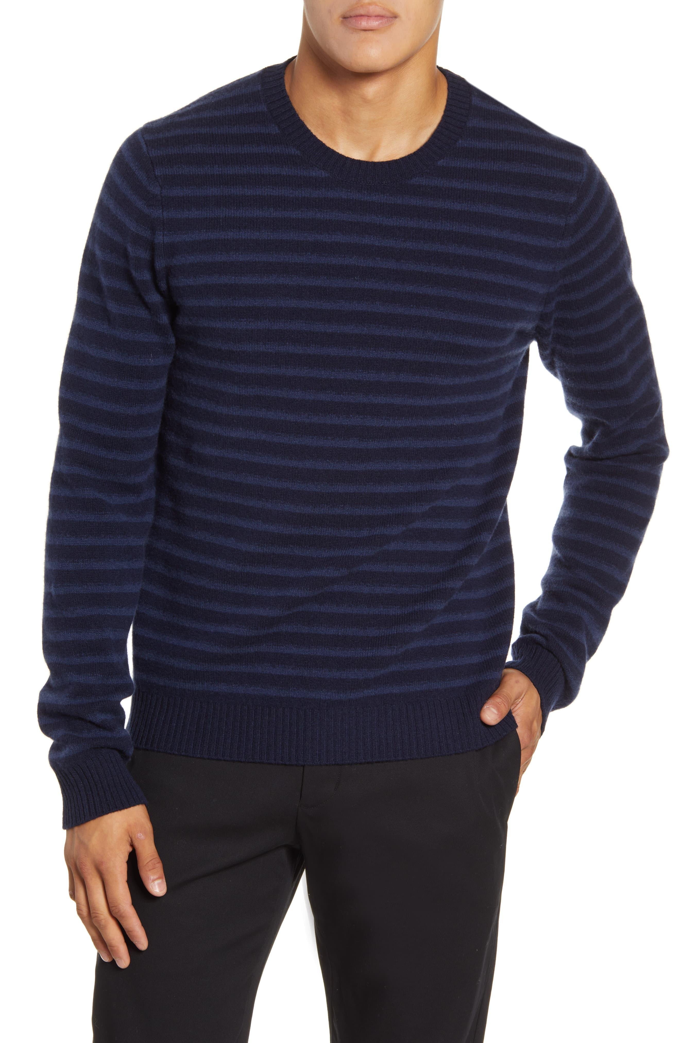 Vince Crewneck Shadow Stripe Merino Wool Sweater in Blue for Men - Save ...