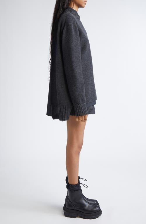 Sacai Mixed Media Long Sleeve Wool Suiting & Knit Sweater Dress in