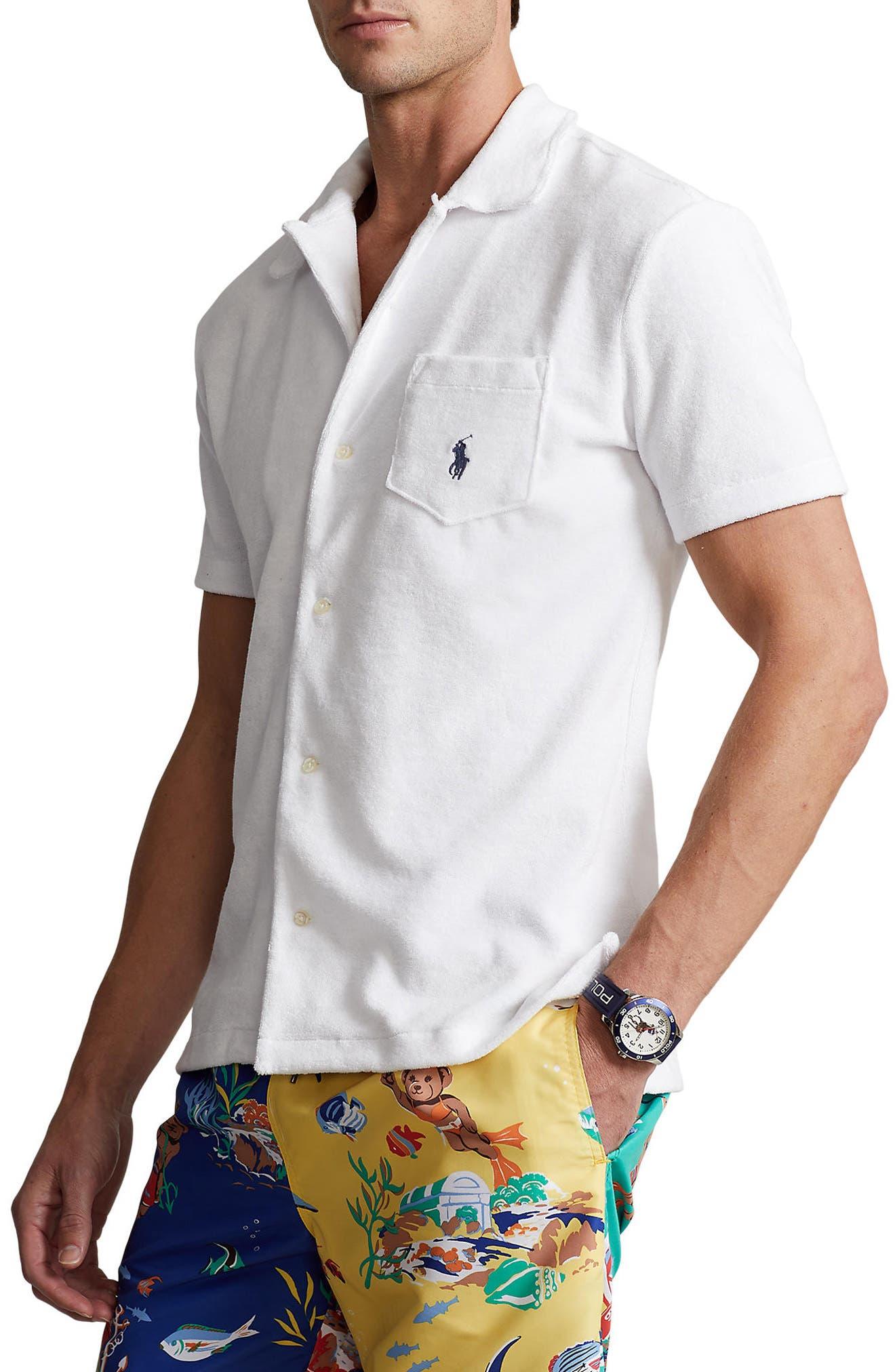 Polo Ralph Lauren Short Sleeve Terry Camp Shirt in White for Men | Lyst