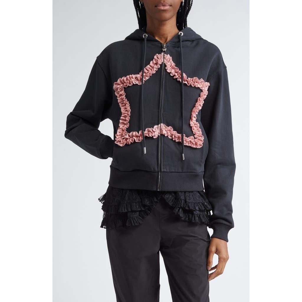 Sandy Liang Regina Star Cotton Zip Hoodie in Black | Lyst