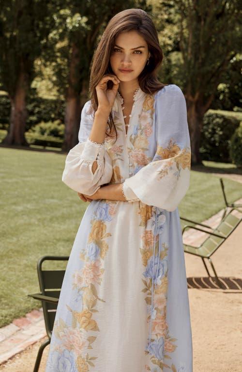 placed floral long sleeve midi dress ever new EVER NEW Placed Floral Long Sleeve Midi Dress in Natural
