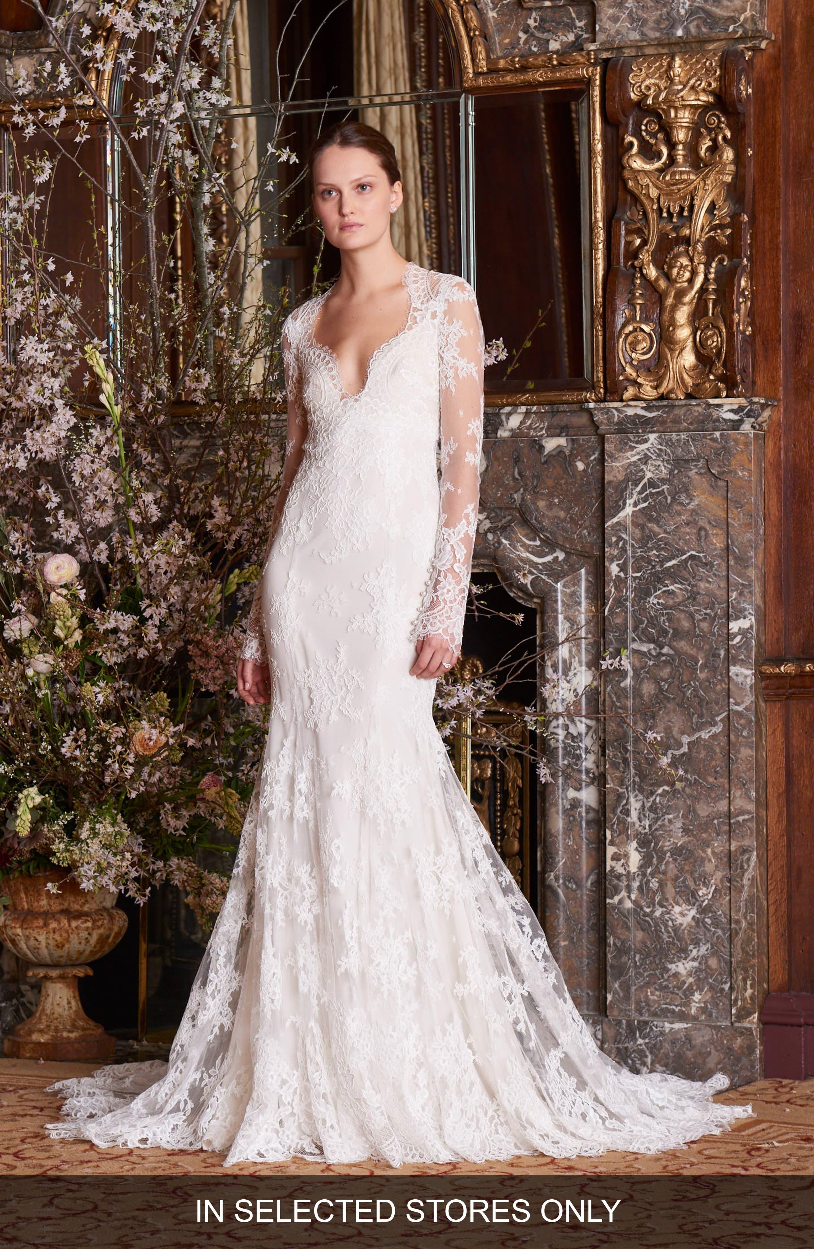 Monique Lhuillier Haven Lace Trumpet Gown In White Lyst