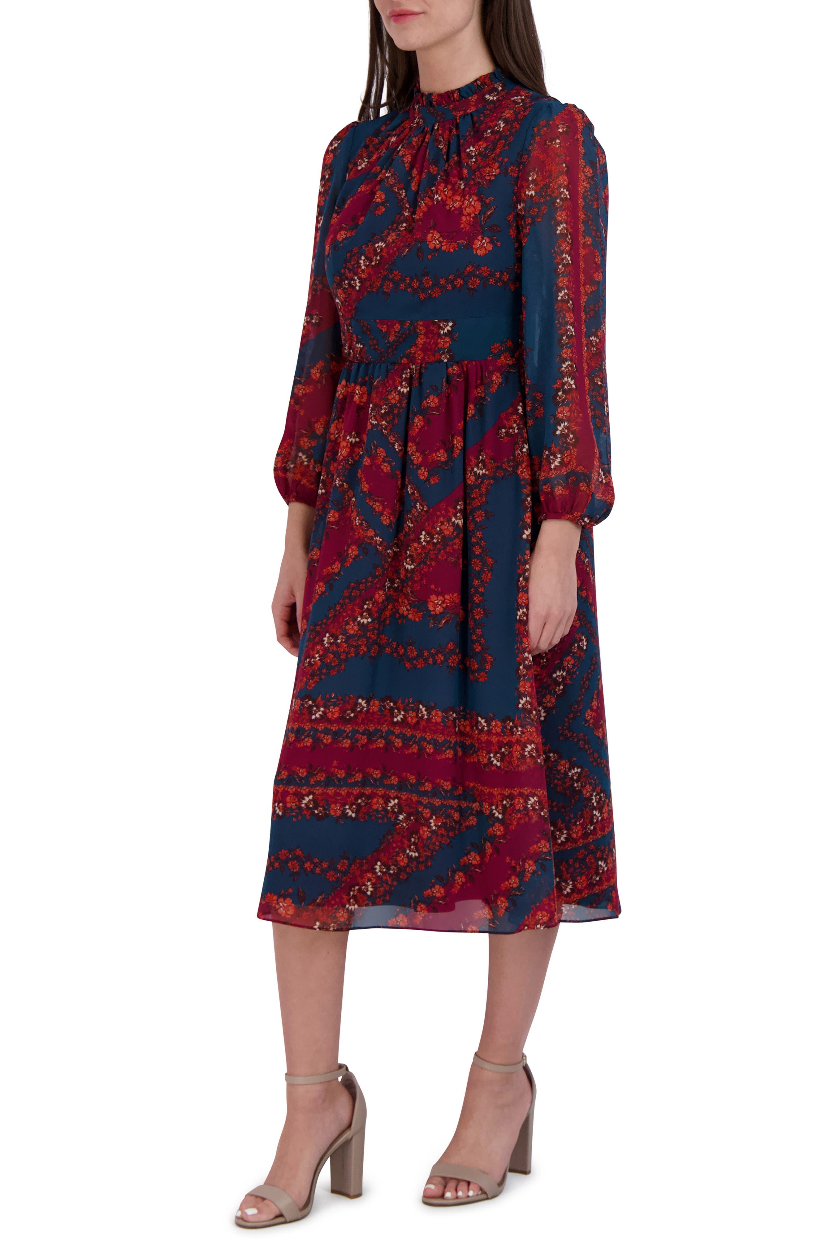 Long Sleeve Mock Neck Midi Dress 