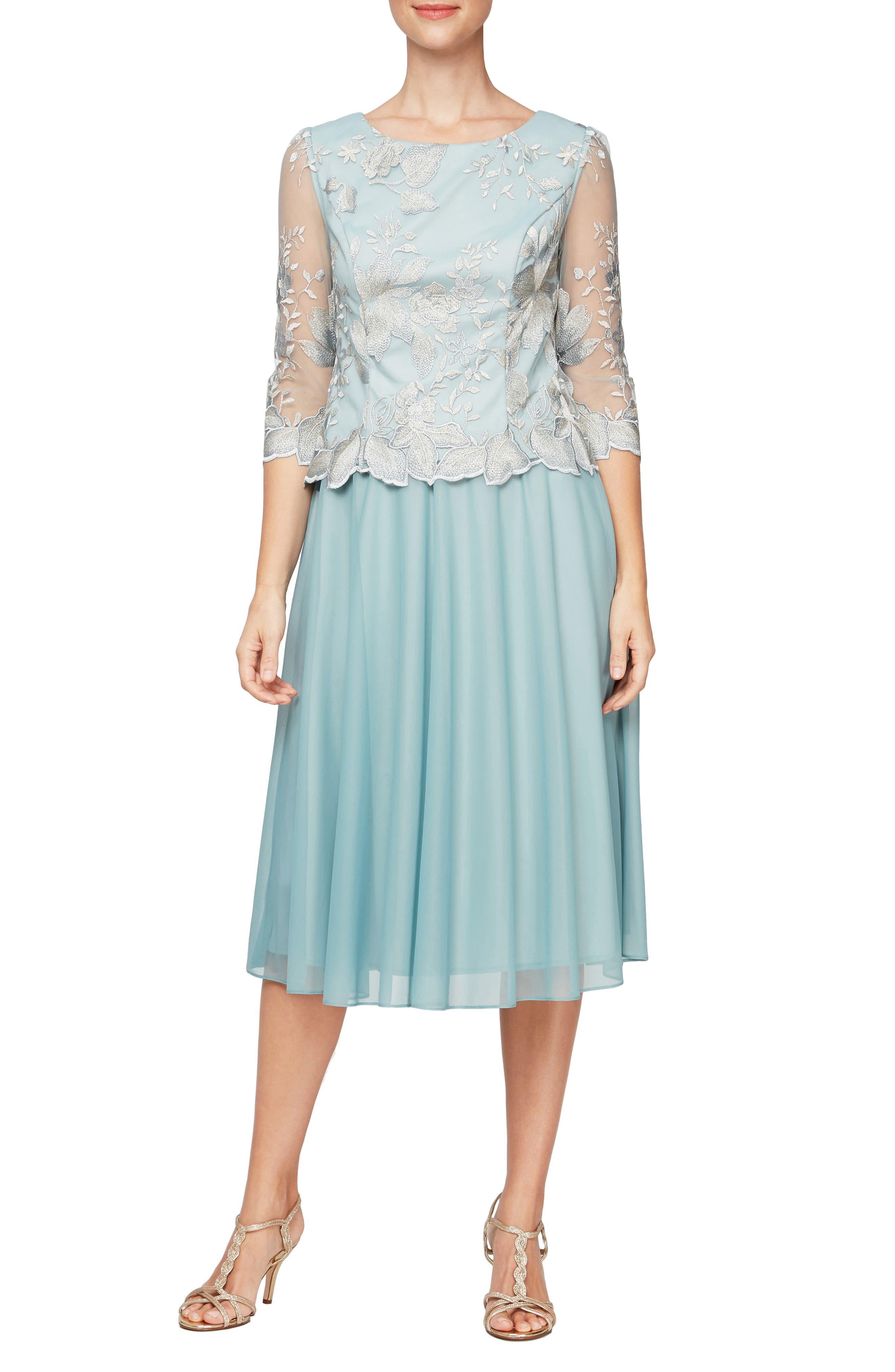 Alex Evenings Chiffon Illusion Sleeve 