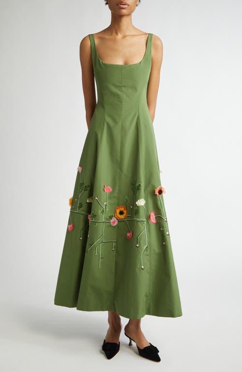 Lela Rose 3D Flower Appliqu Seam Detail Midi Dress in Green | Lyst