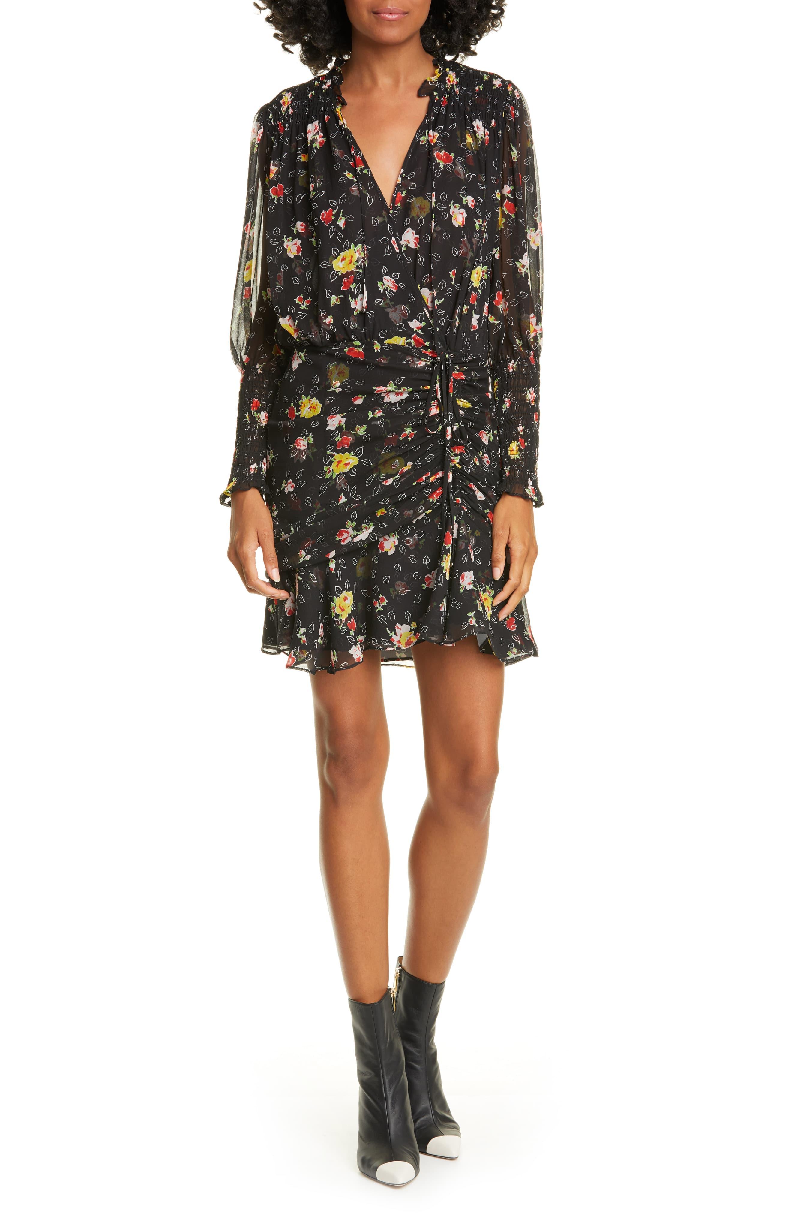 Veronica Beard Armeria Floral Print Long Sleeve Silk Dress in Black Lyst