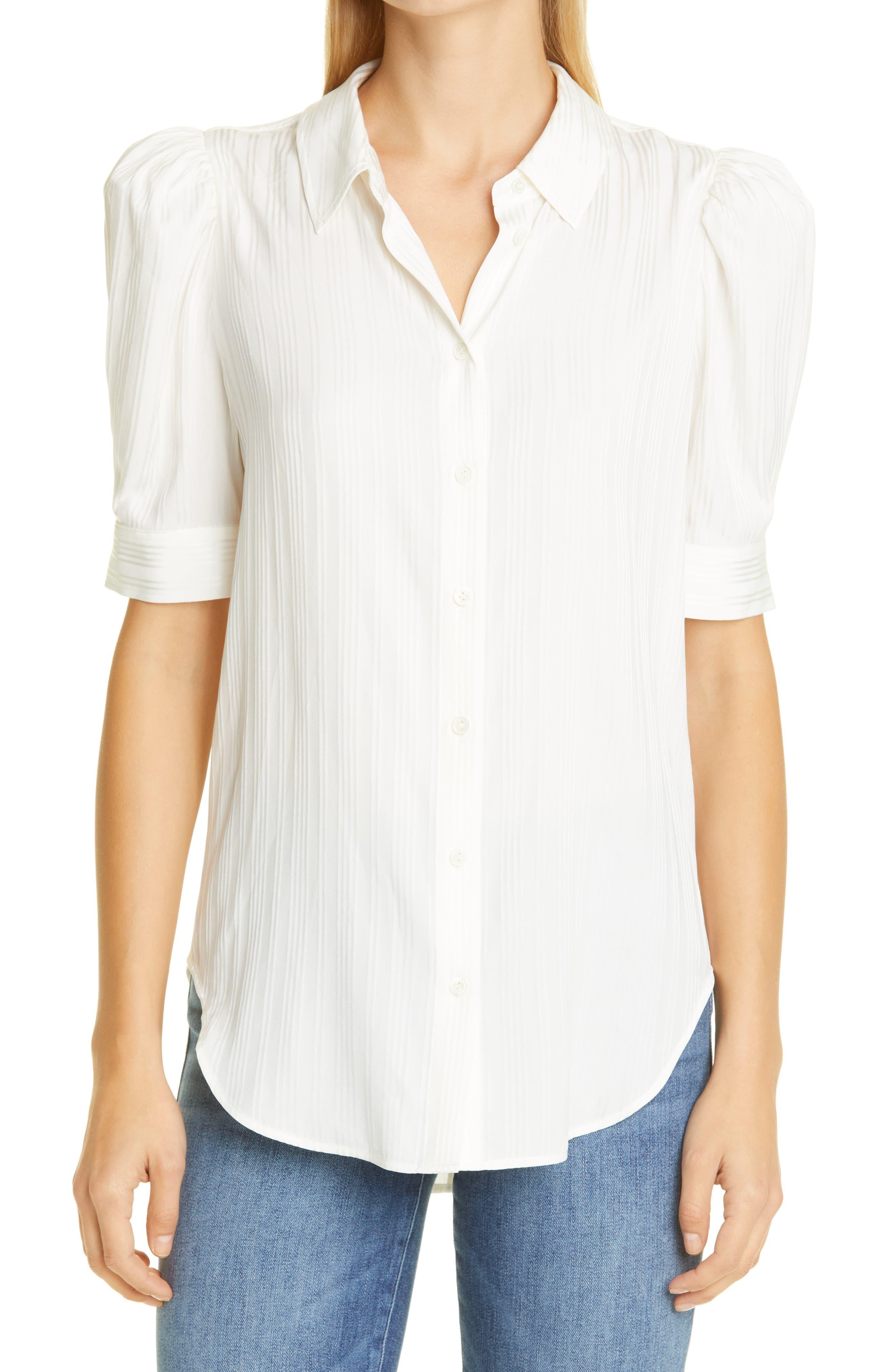 FRAME Voluminous Puff Sleeve Shirt in White | Lyst