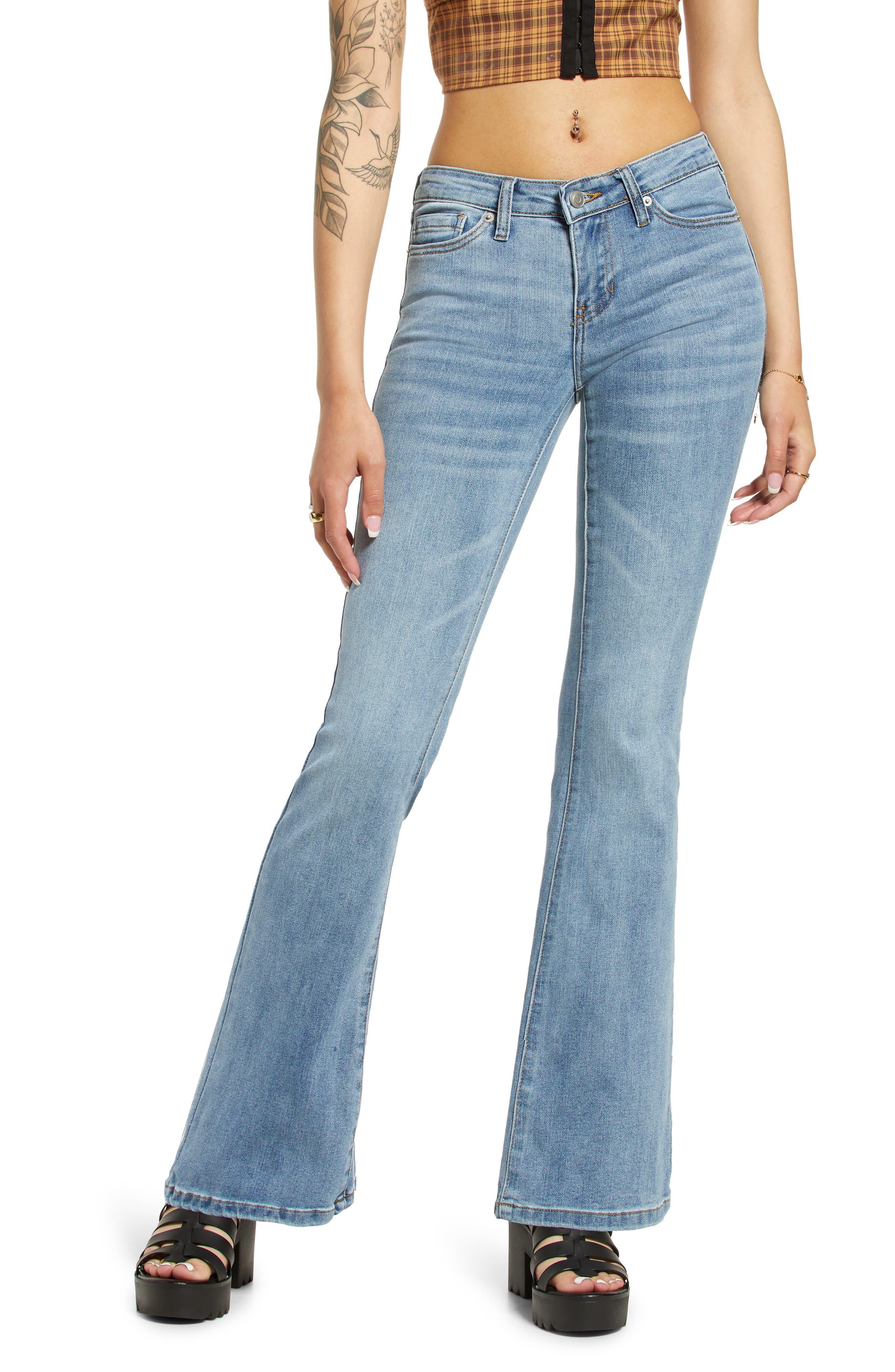 BP. Low Rise Flare Jeans in Blue | Lyst