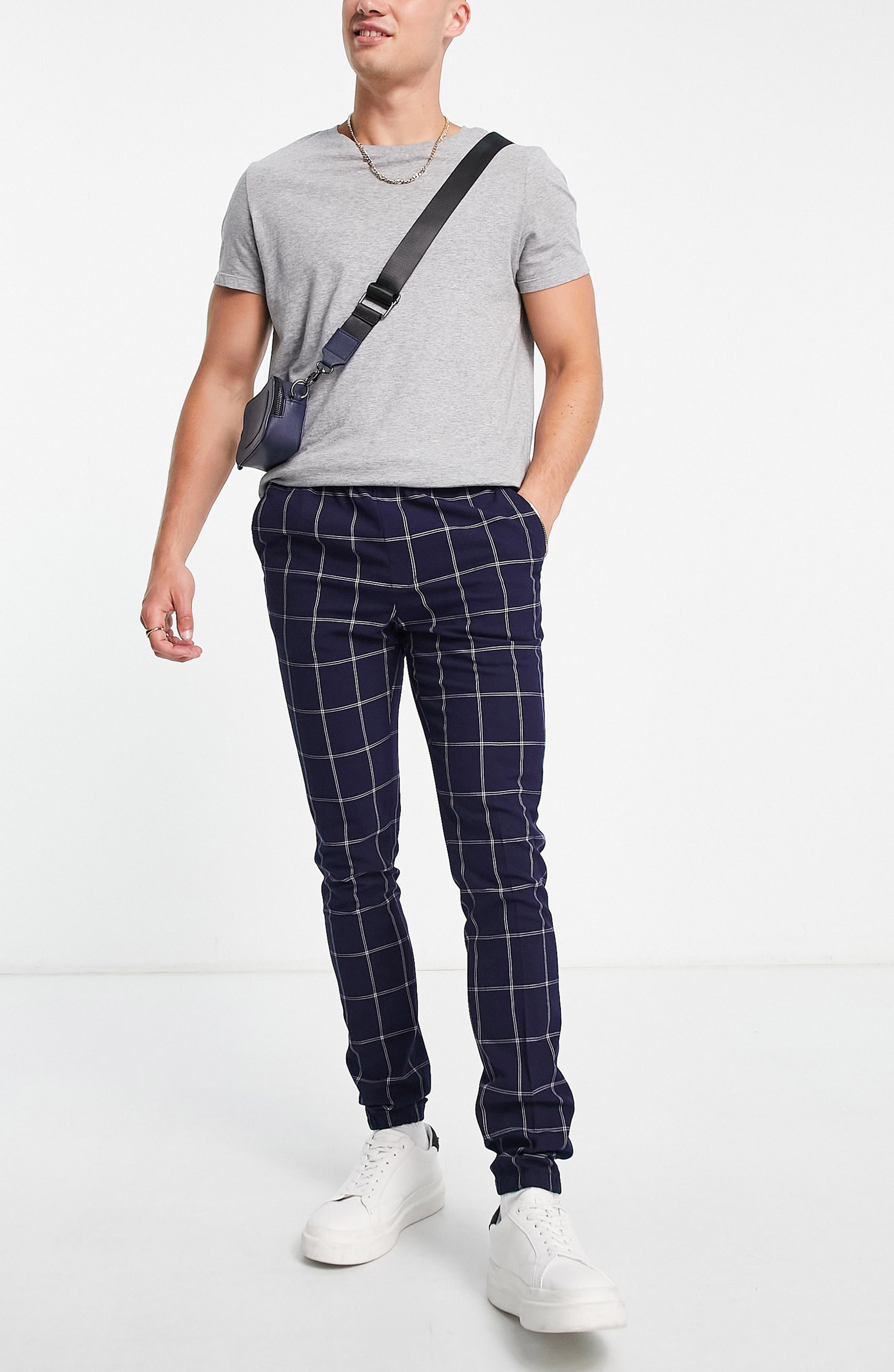 ASOS Windowpane Plaid Smart Skinny joggers in Blue for Men Lyst