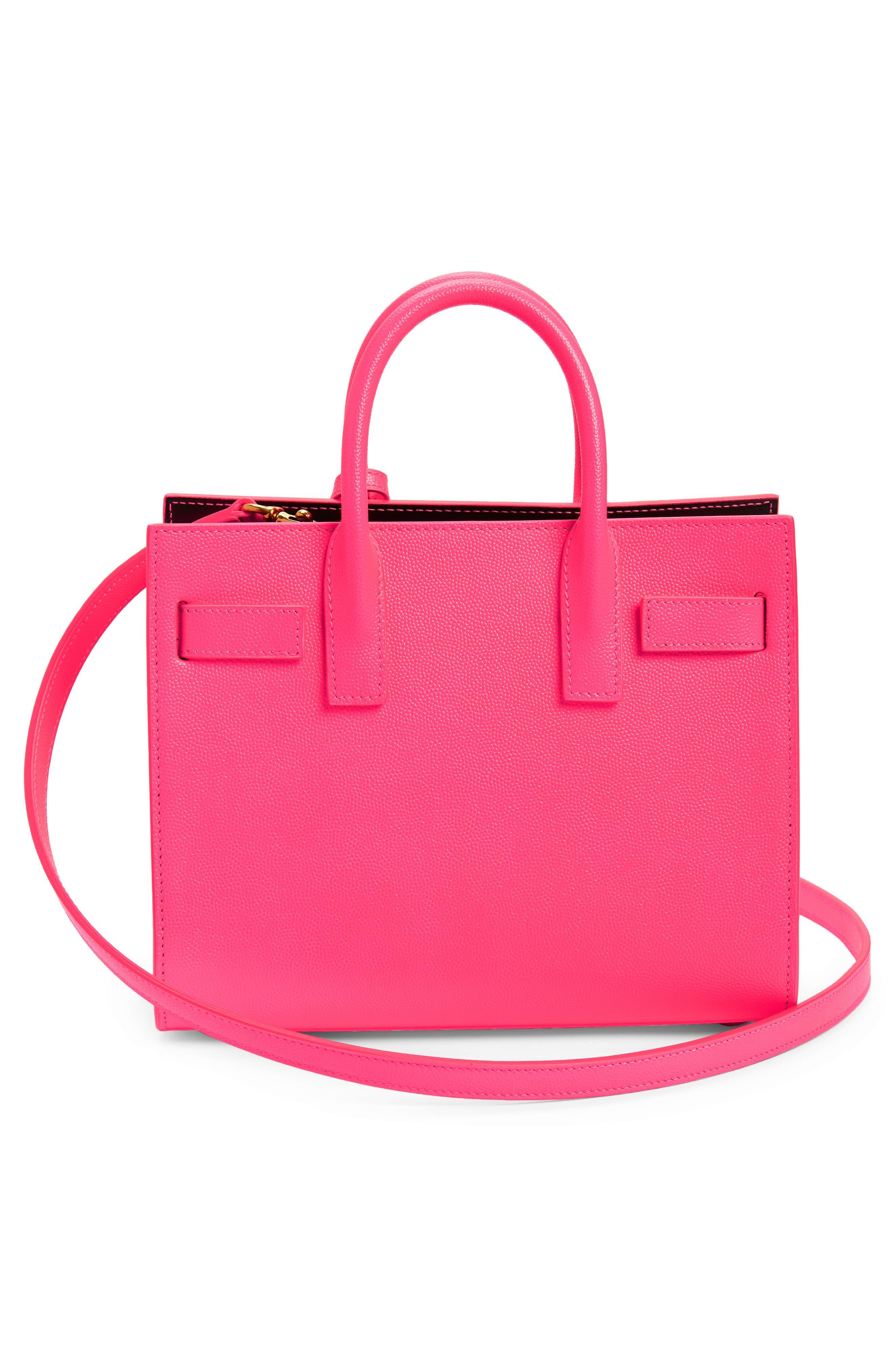 Saint Laurent Nano Sac De Jour Neon Leather Top Handle Bag in Pink