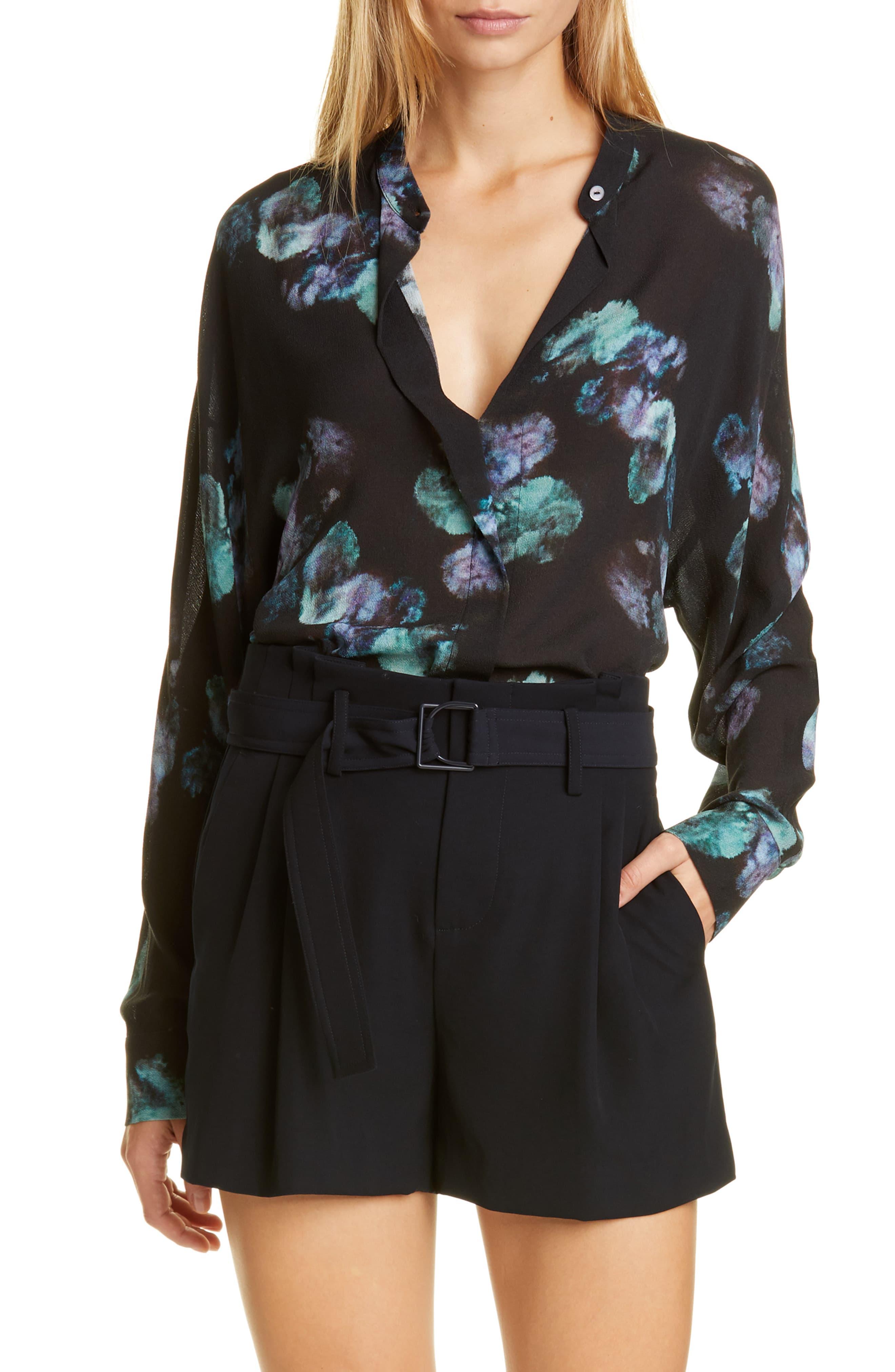 Vince Painted Floral Silk Blouse in Black - Lyst