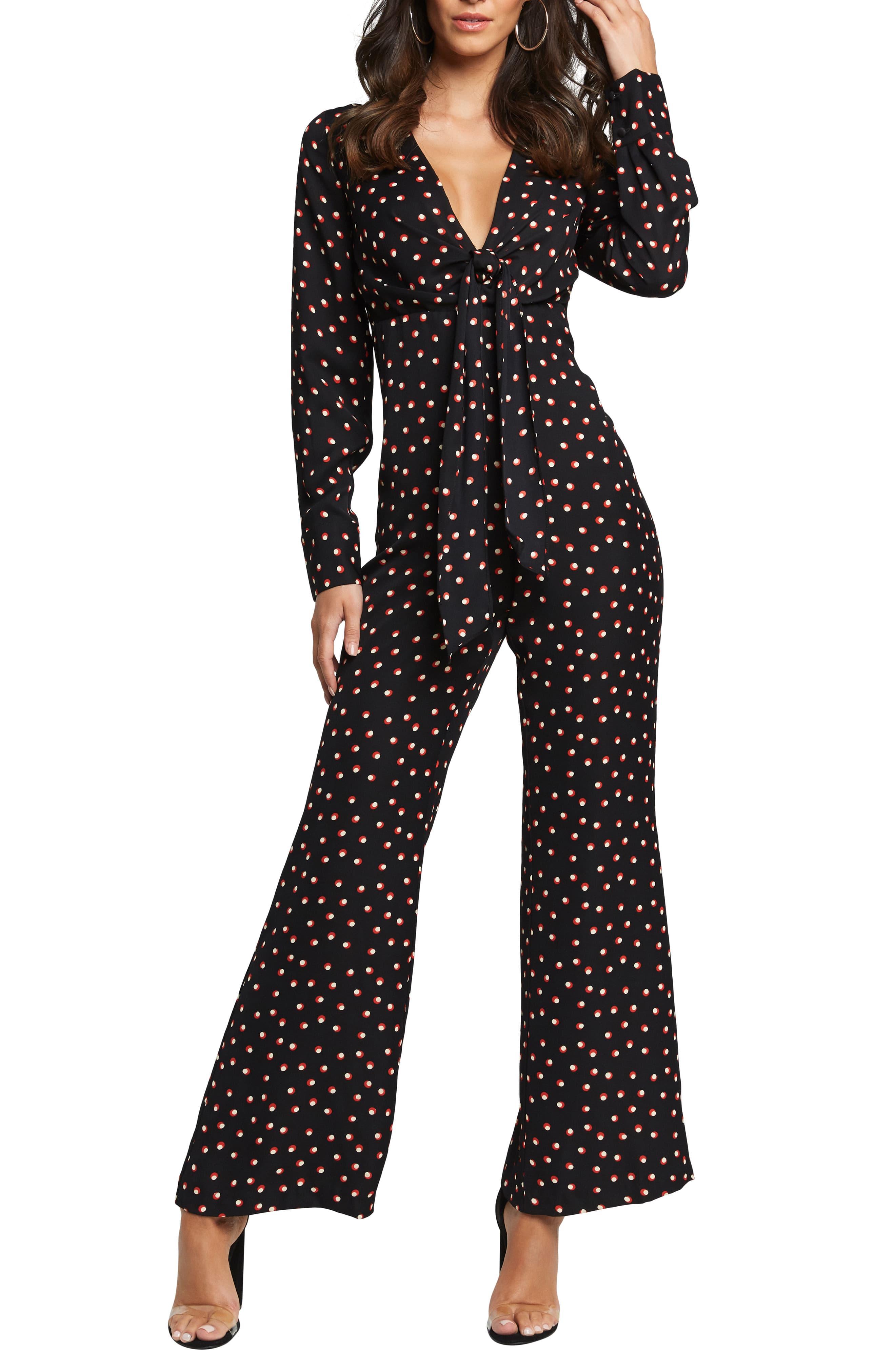 black spot print bardot jumpsuit