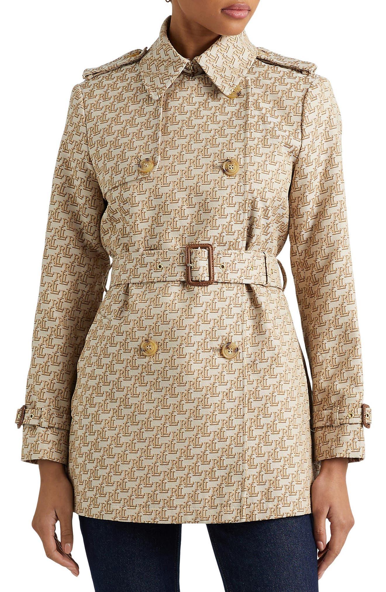 Lauren by Ralph Lauren Monogram Belted Trench Coat in Natural Lyst
