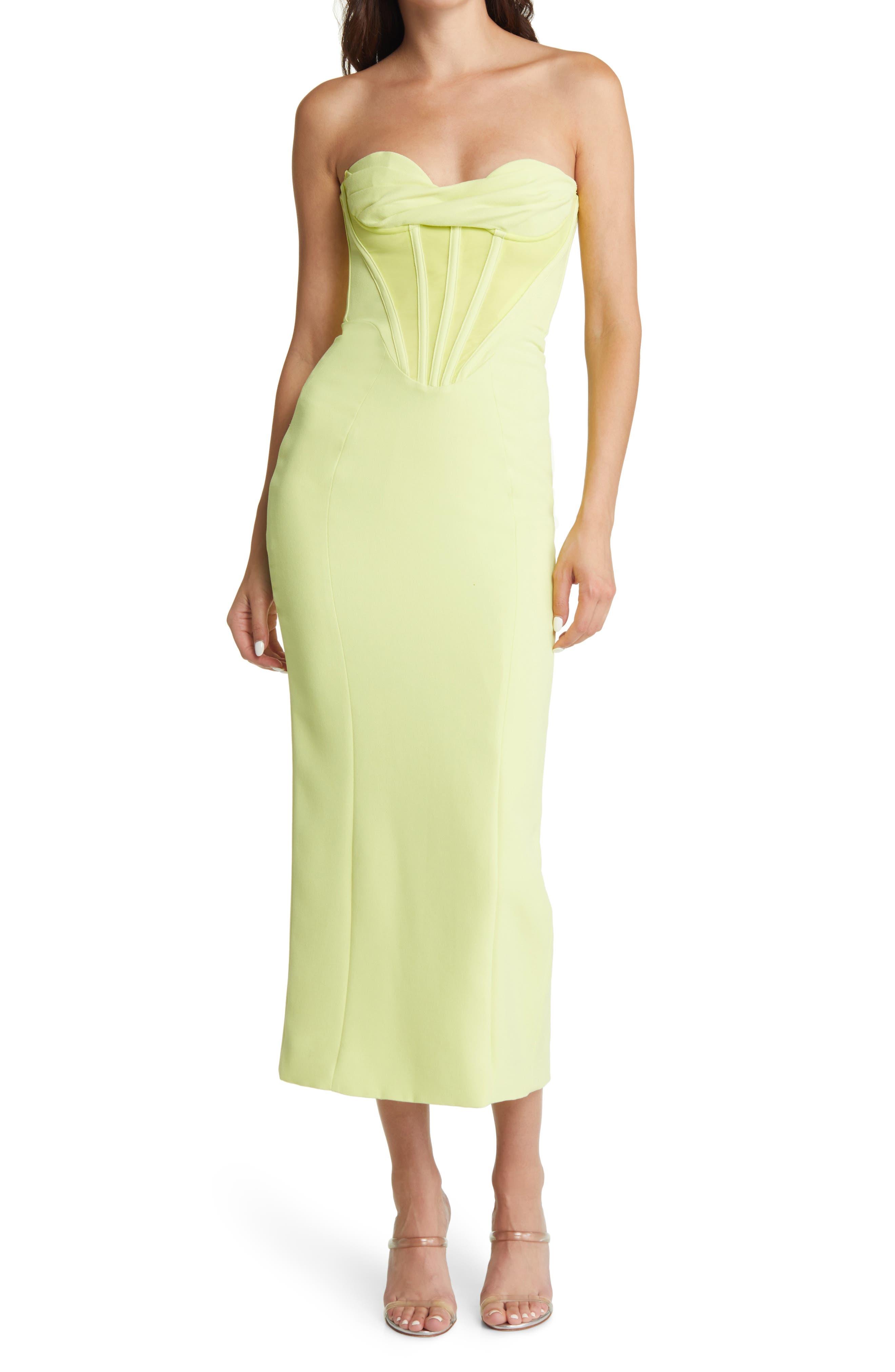 House Of Cb Strapless Corset Midi Dress in Yellow Lyst