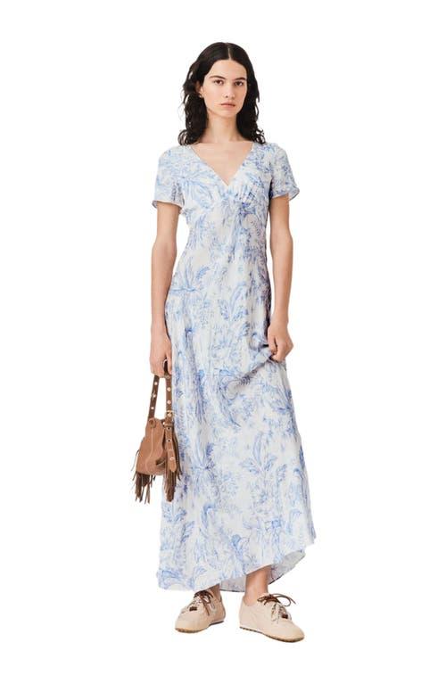 maje chiffon maxi dress Maje Open Back Maxi Dress Rachelli Blue Floral Print Chiffon Size 36 NEW