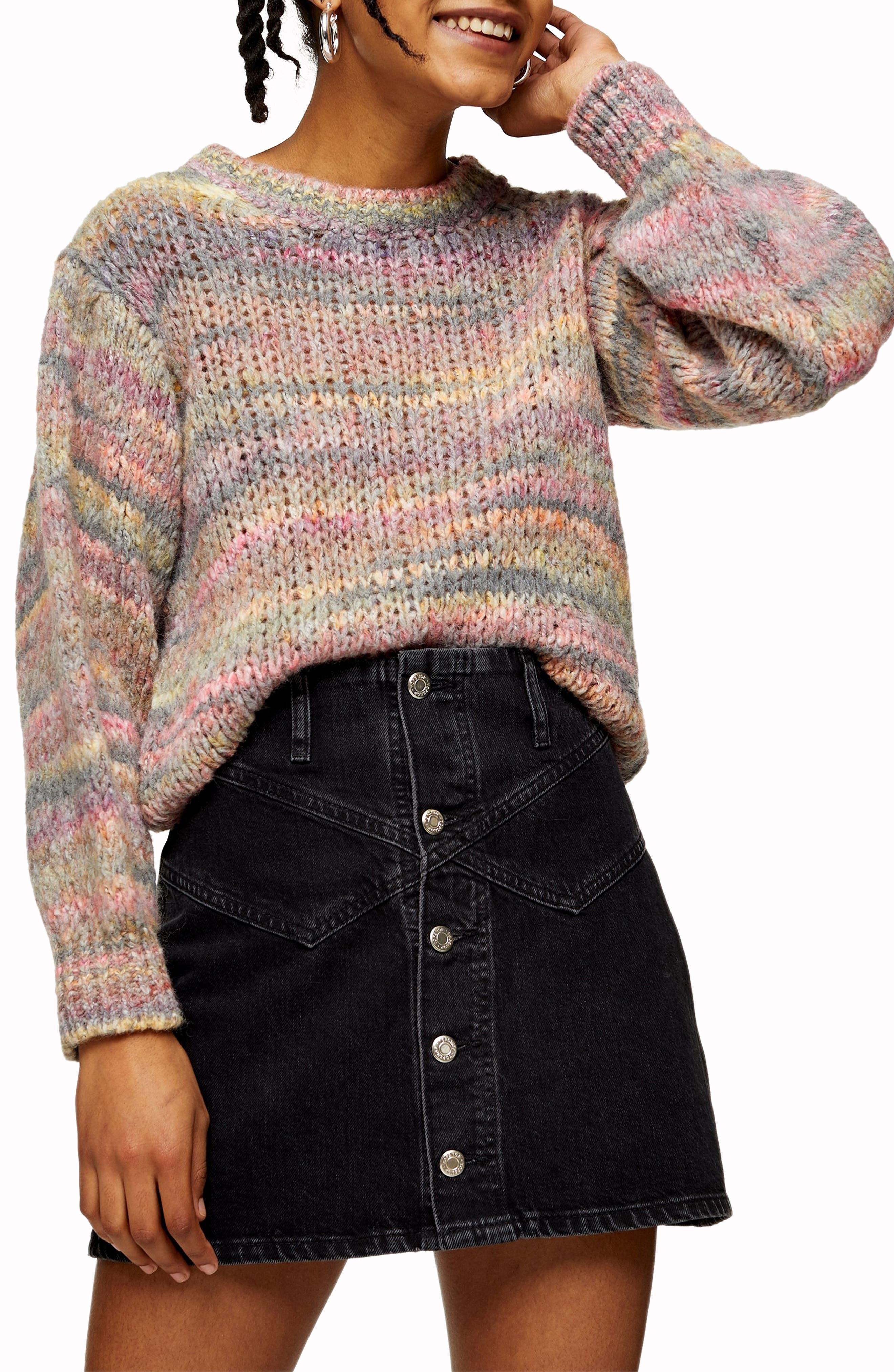 Kader opzettelijk Bij naam TOPSHOP Space Dye Cropped Knitted Sweater in Pink | Lyst