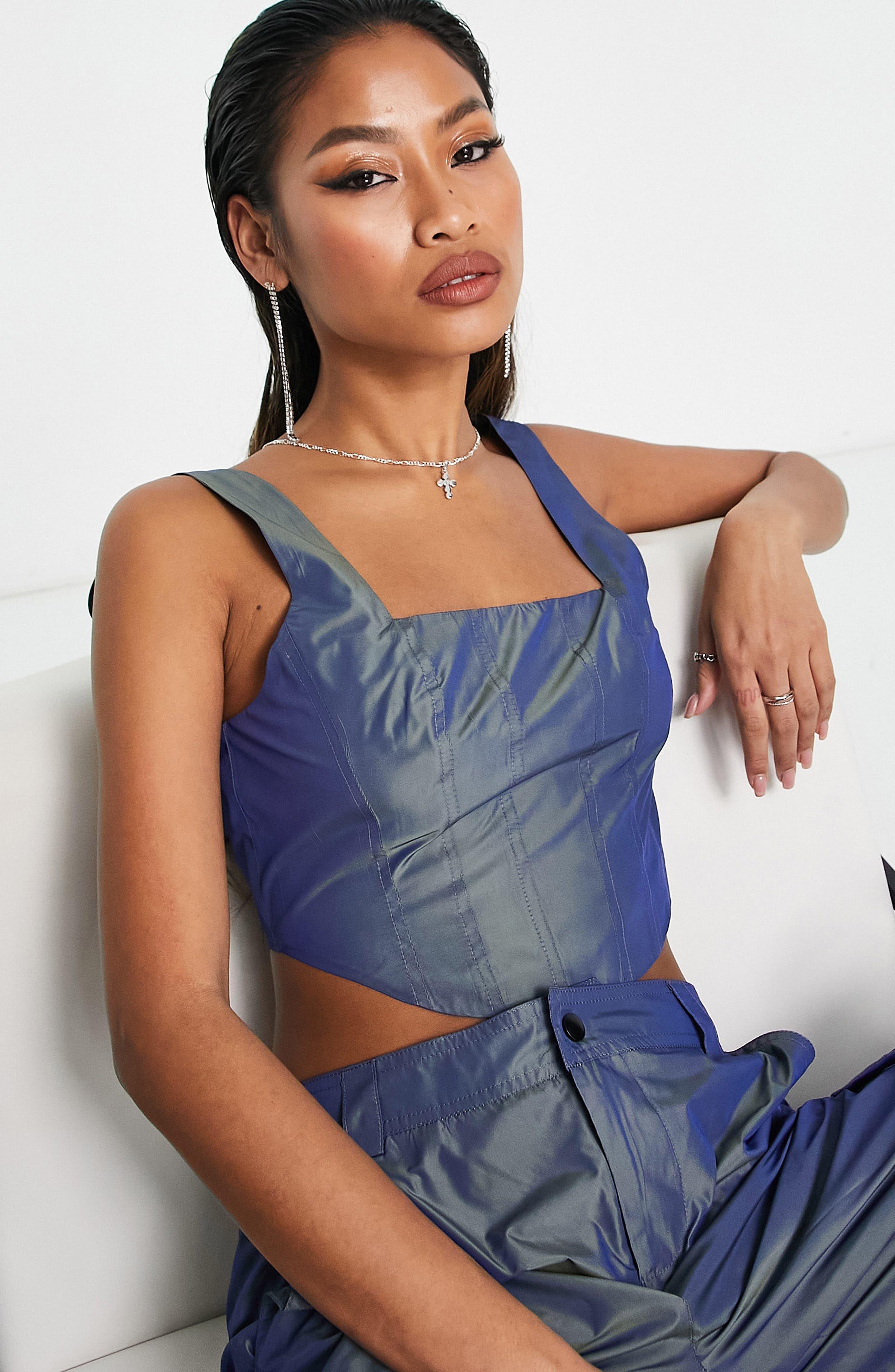 ASOS Corset Crop Top in Blue Lyst