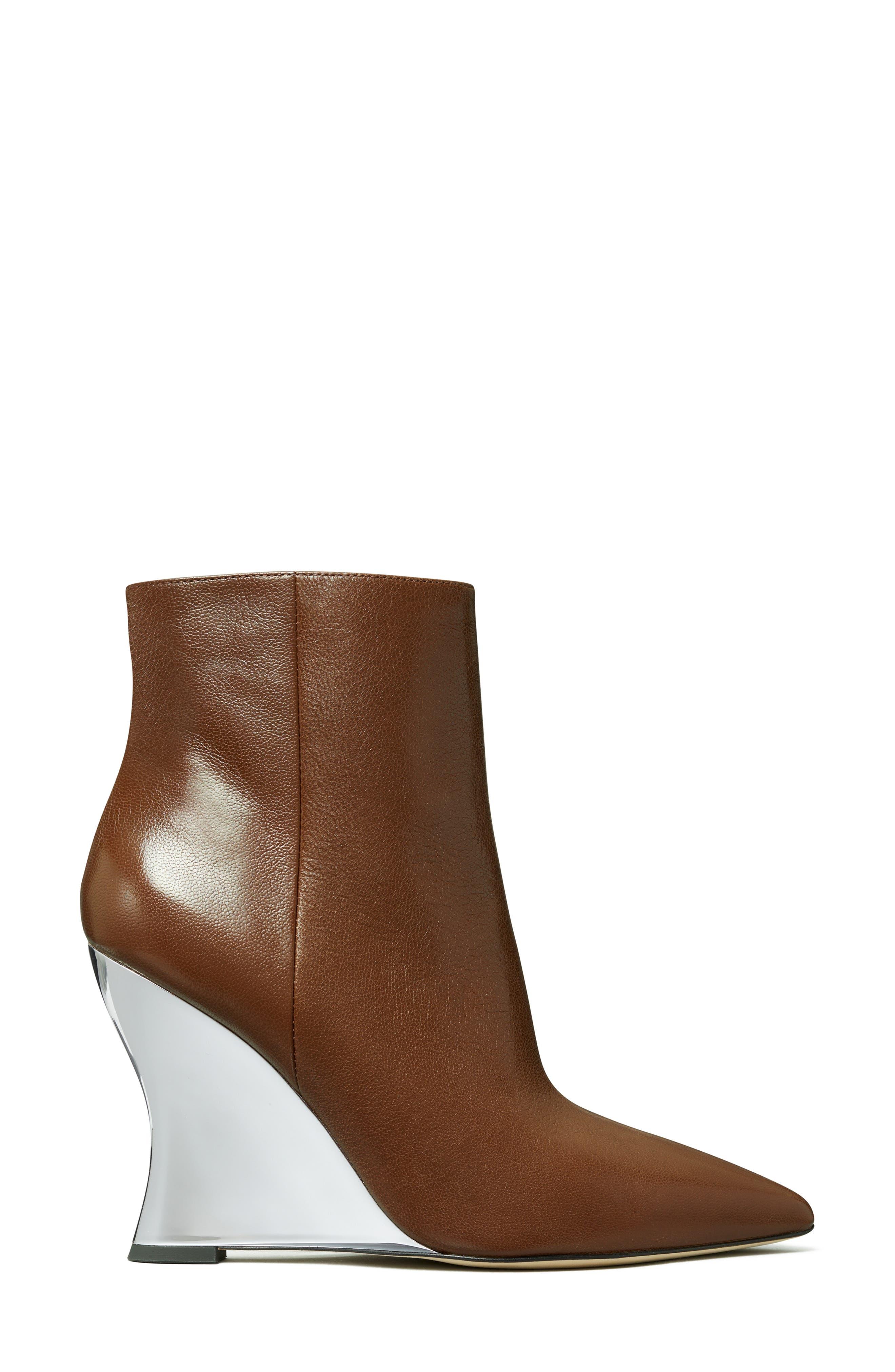 Tory Burch Pointed Toe Sculpted Wedge Ankle Bootie in Brown | Lyst