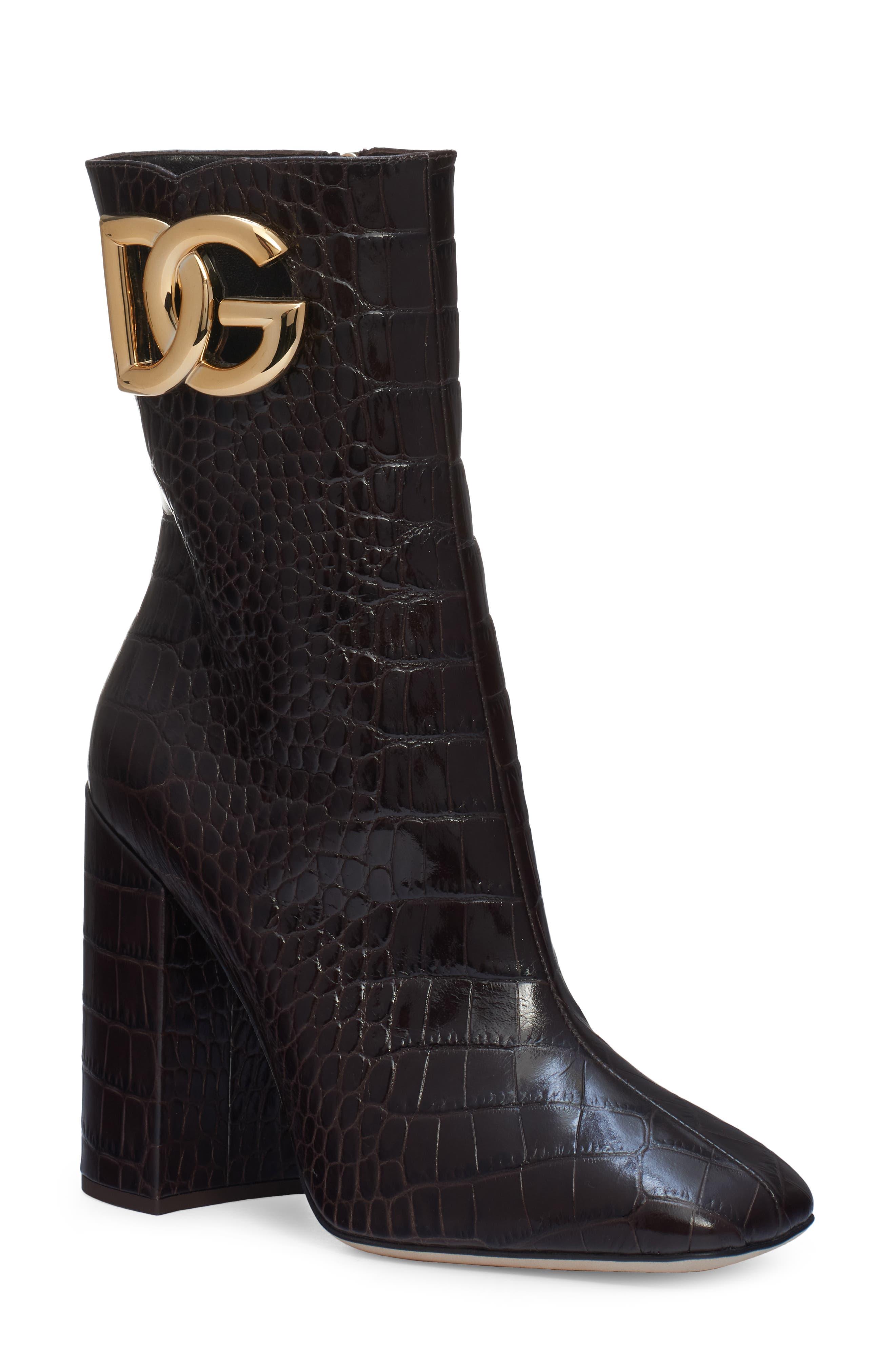 Dolce & Gabbana Jackie Croc Embossed Bootie in Black | Lyst