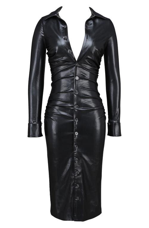 house of cb viola long sleeve faux leather midi dress Clothing: Midi Dresses: 'Viola' Black Vegan Leather Long Sleeve Midi Dress