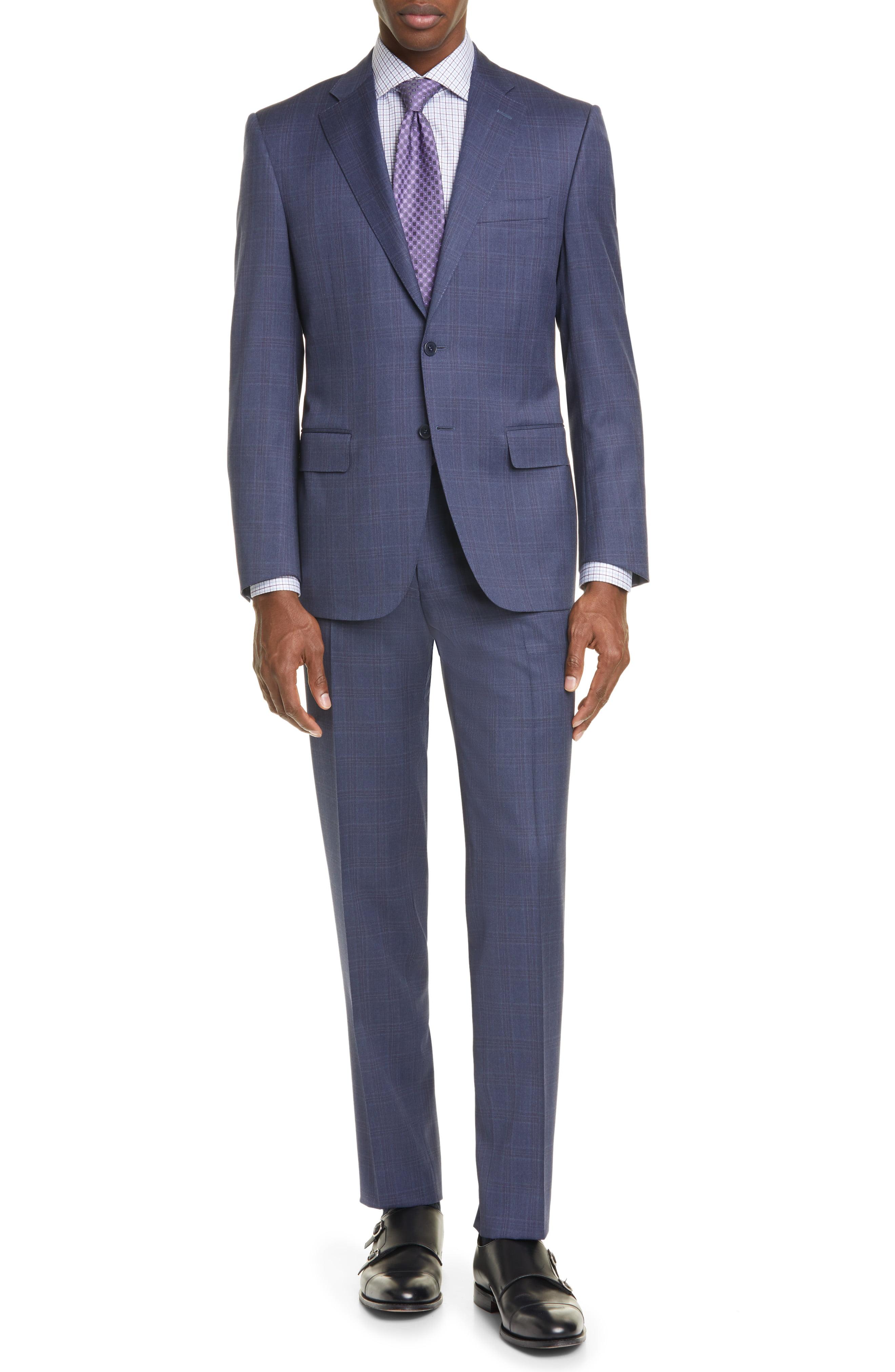 Canali Siena Soft Classic Fit Plaid Wool Suit in Blue for Men Lyst