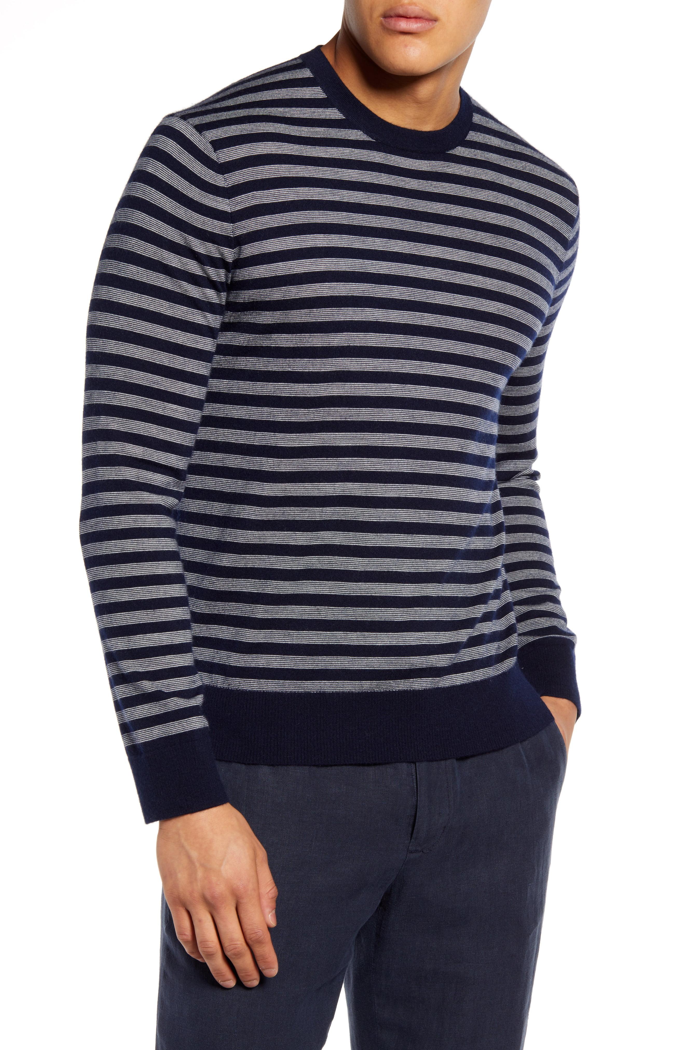 Vince Stripe Crewneck Wool And Cashmere Sweater In Blue For Men Lyst