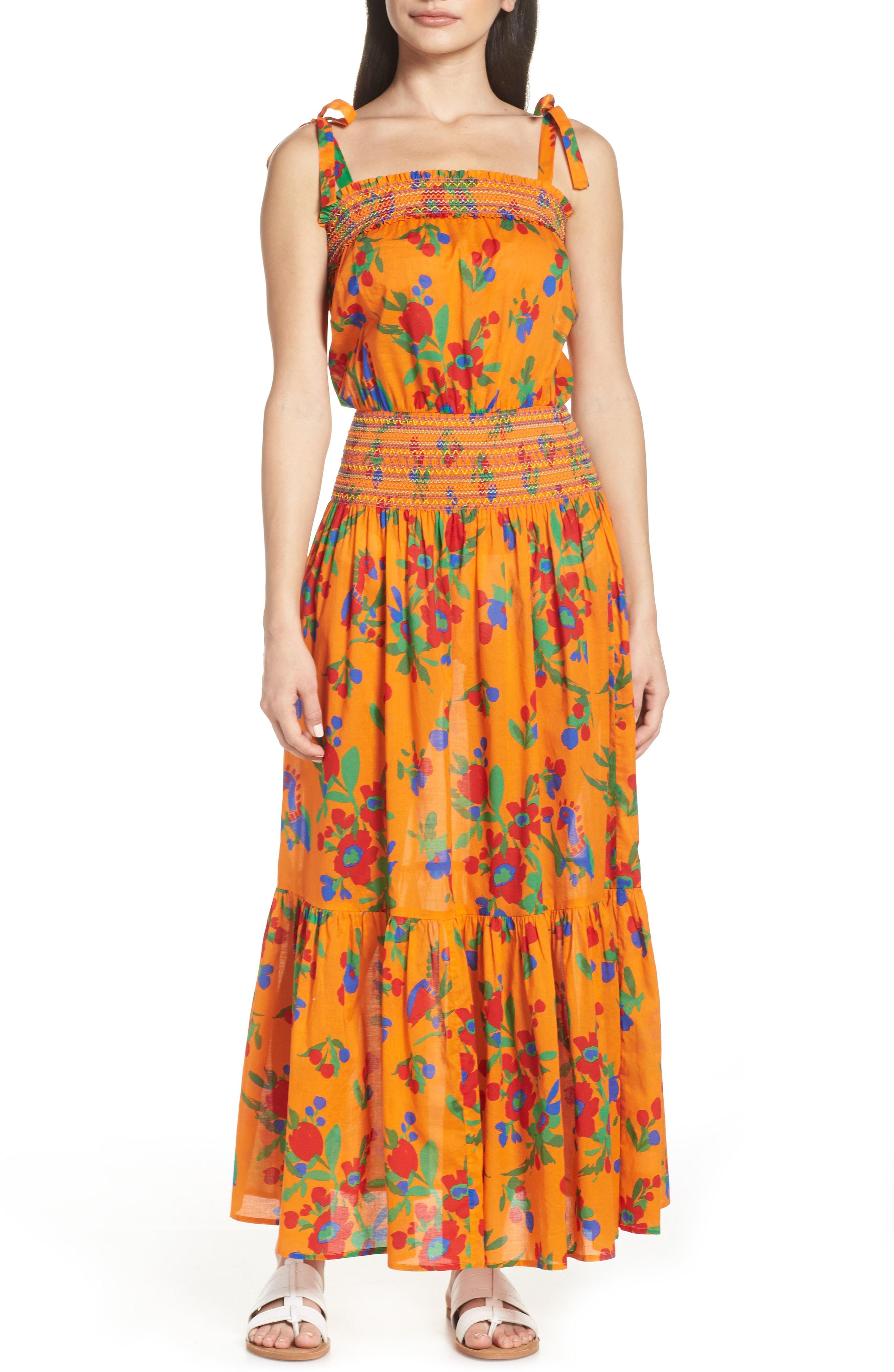 Lyst - Tory Burch Smocked Cover-up Maxi Dress in Orange