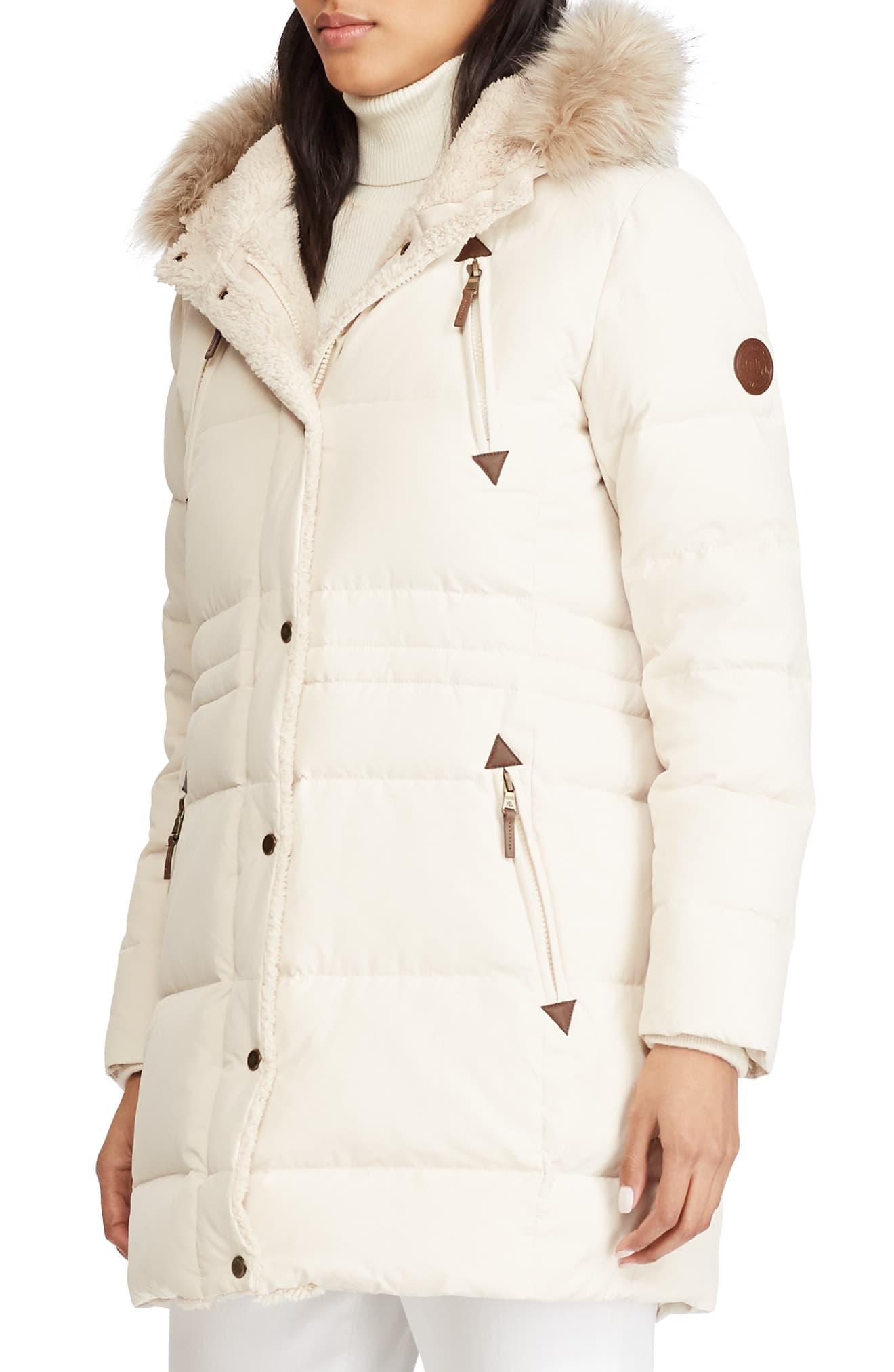ralph lauren faux fur trim down jacket