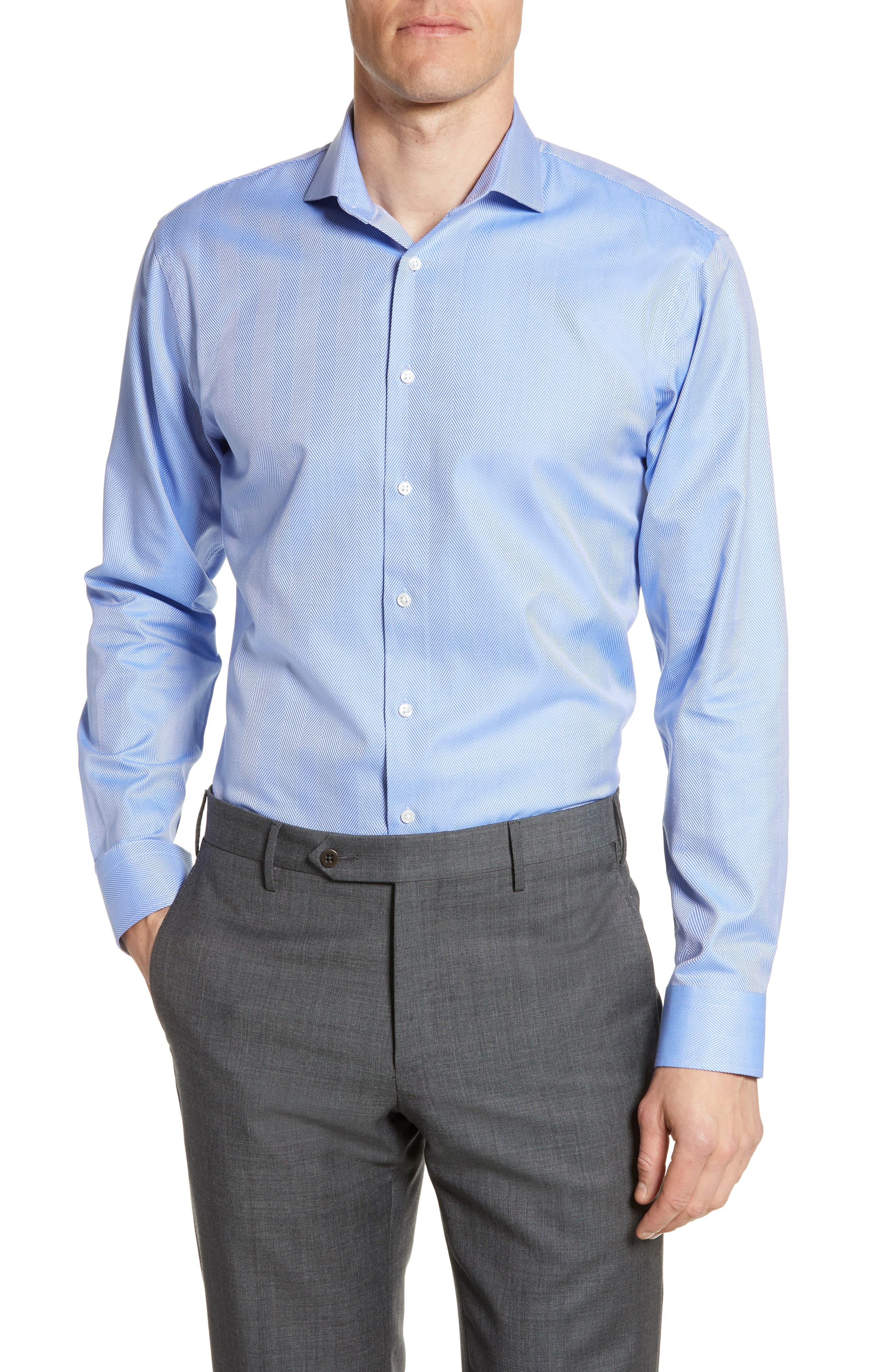 Nordstrom Trim Fit Herringbone Dress Shirt in Blue for Men Lyst