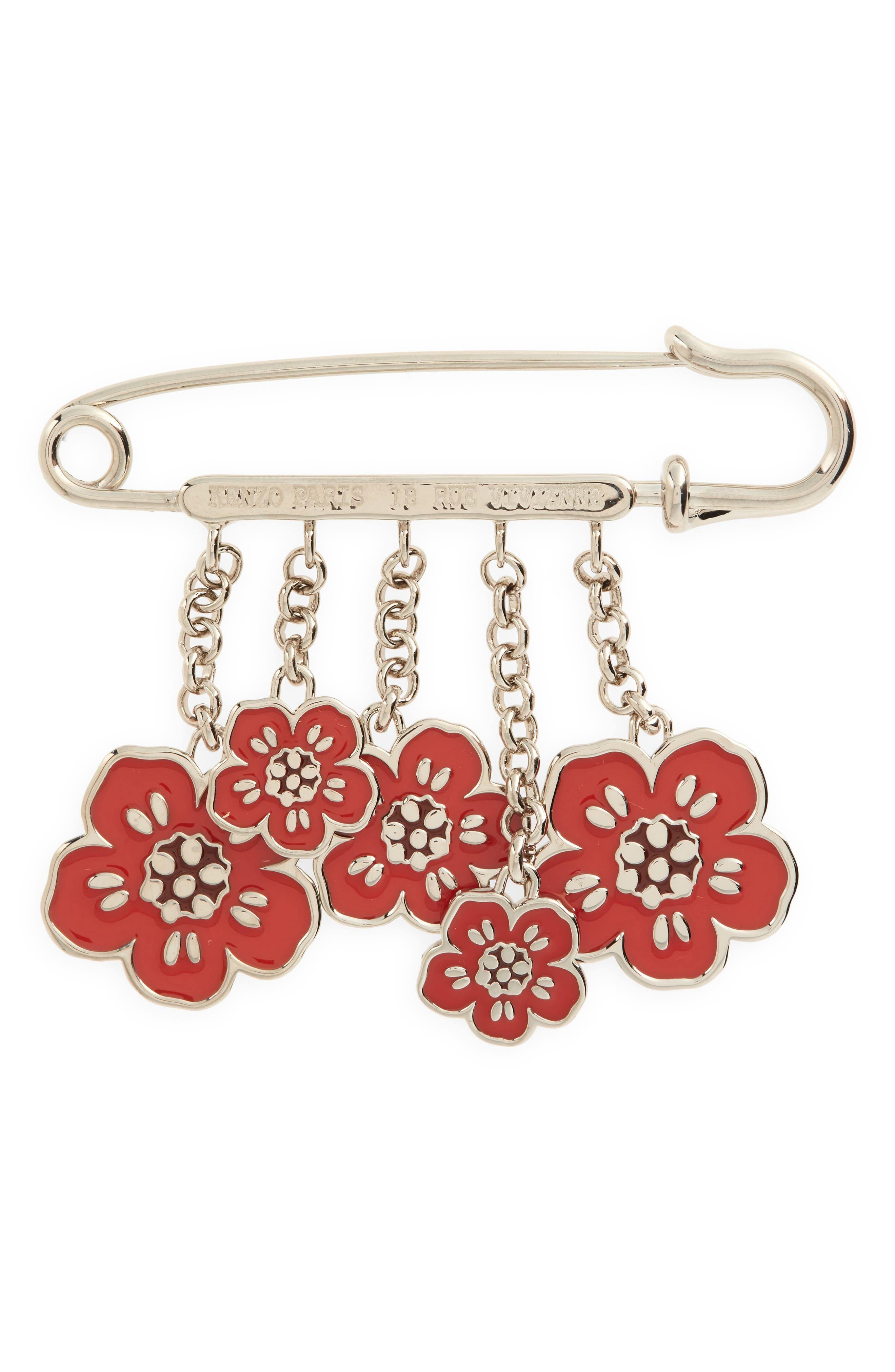 KENZO Boke Flower Safety Pin Brooch in Red for Men | Lyst