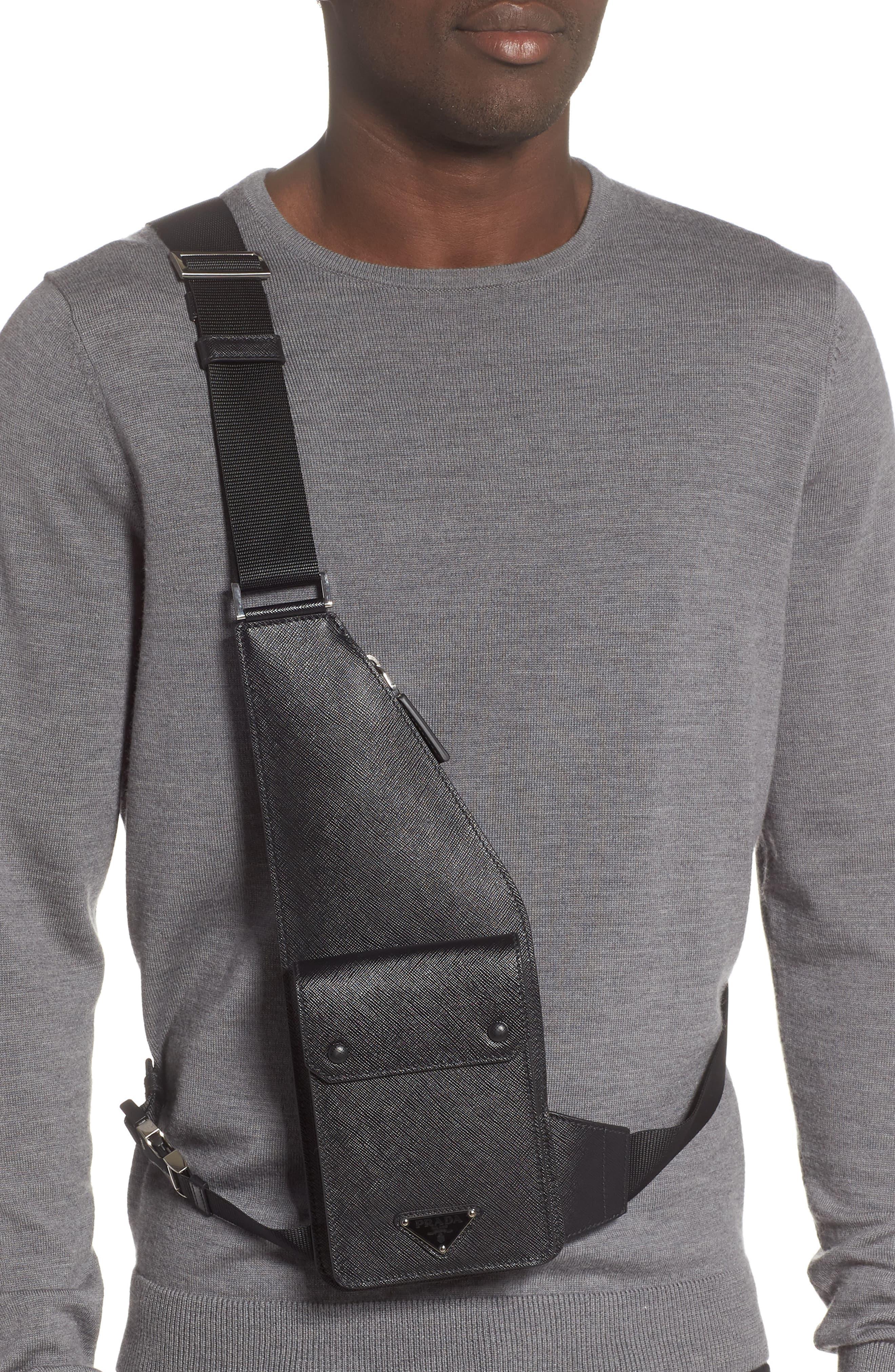 Prada Travel Saffiano Leather Crossbody Bag in Black for Men | Lyst