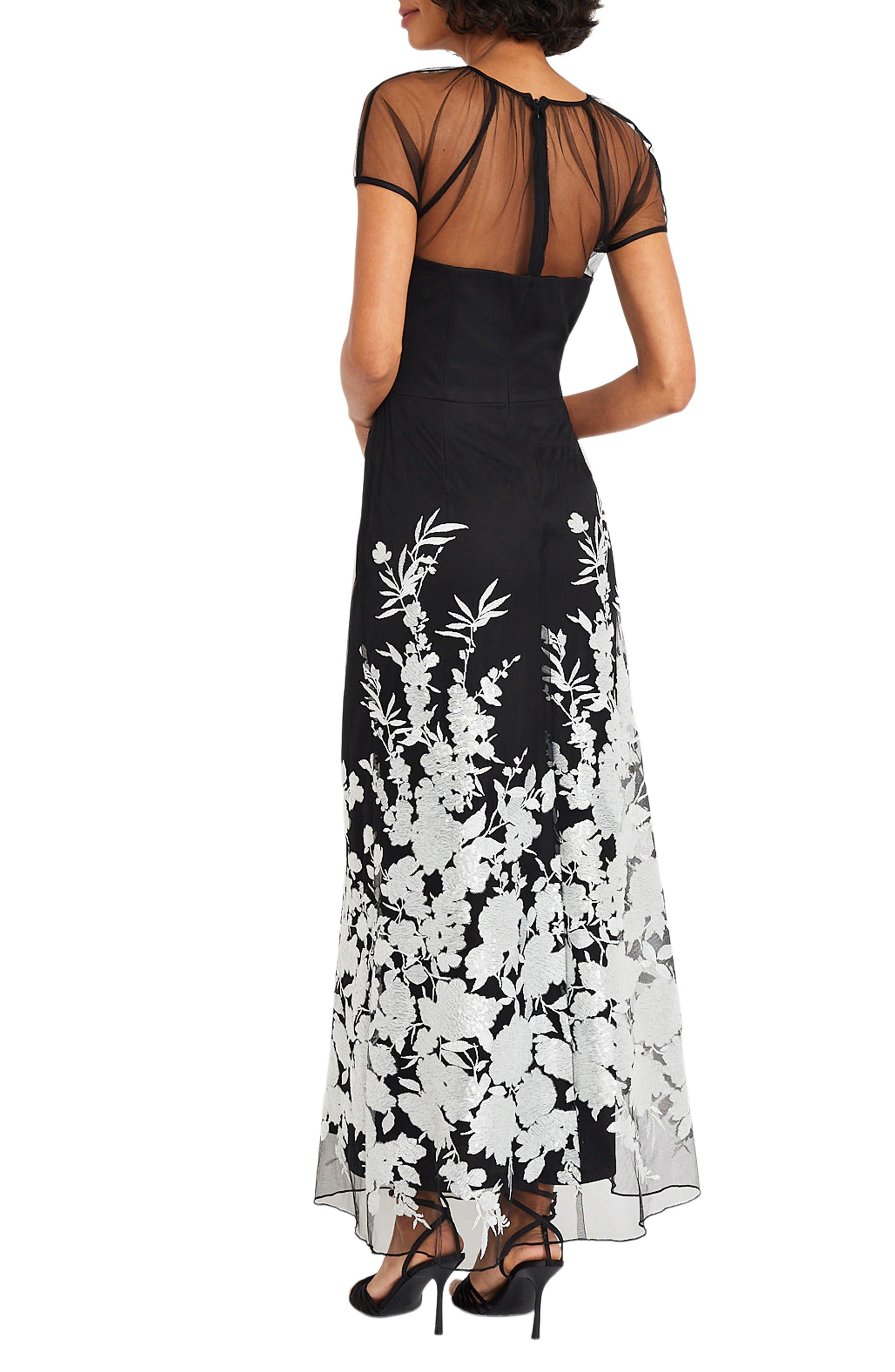 Maggy London Floral Appliqu Detail Mesh Gown in Black Lyst