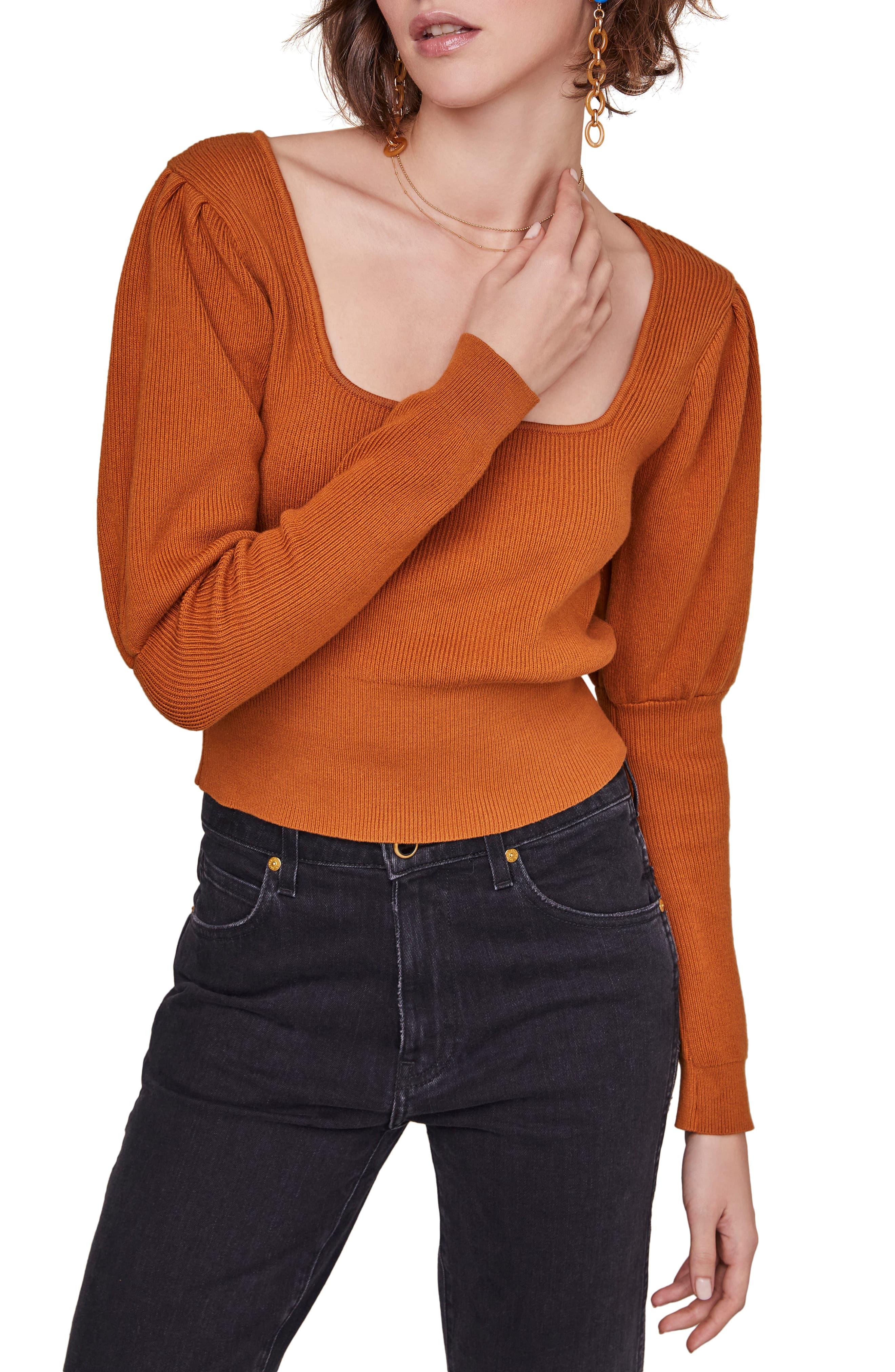 Astr Bijou Square Neck Sweater in Orange - Lyst