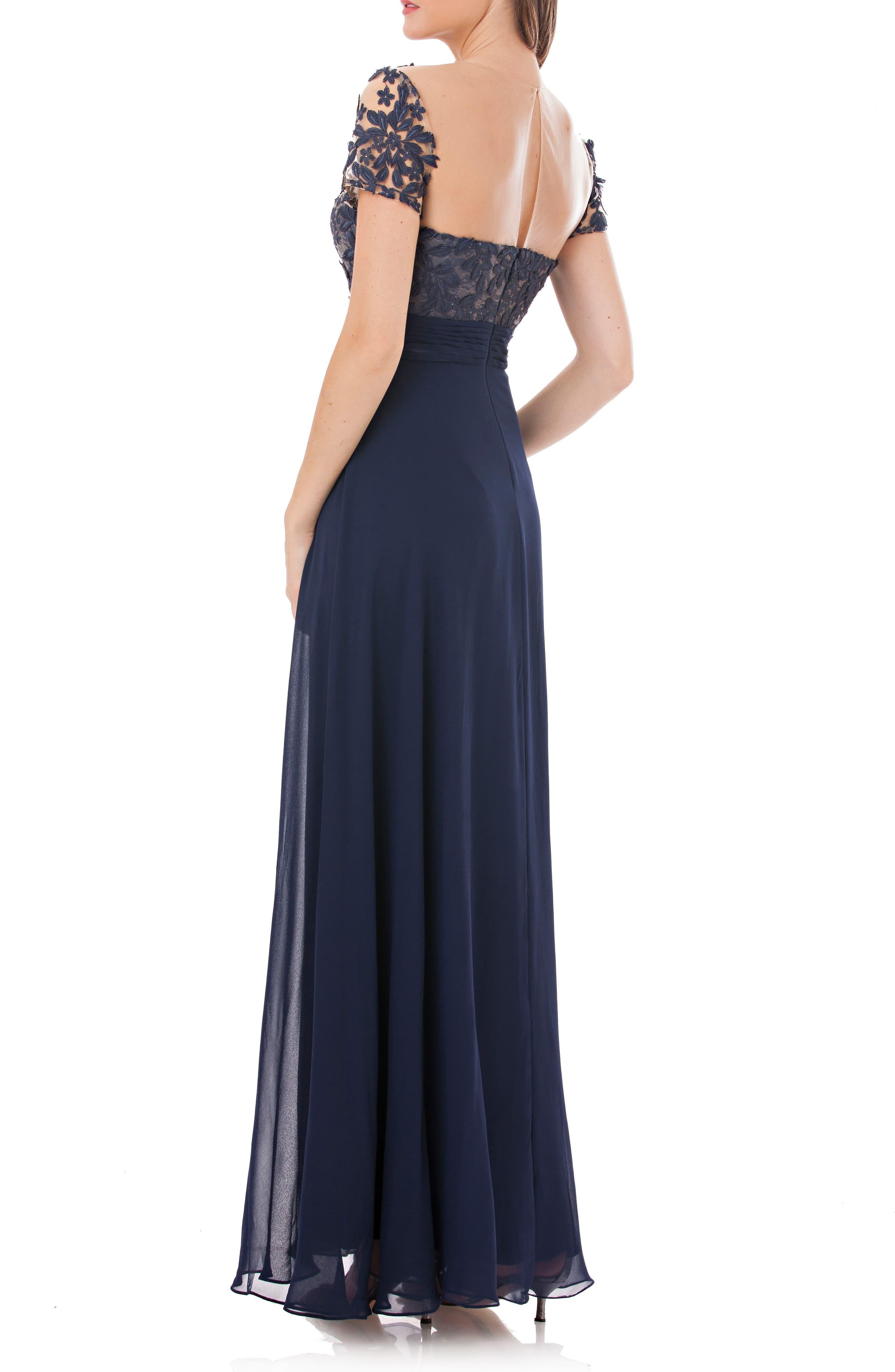 Js Collections Embroidered Illusion Bodice Gown In Navy Blue Lyst 8810